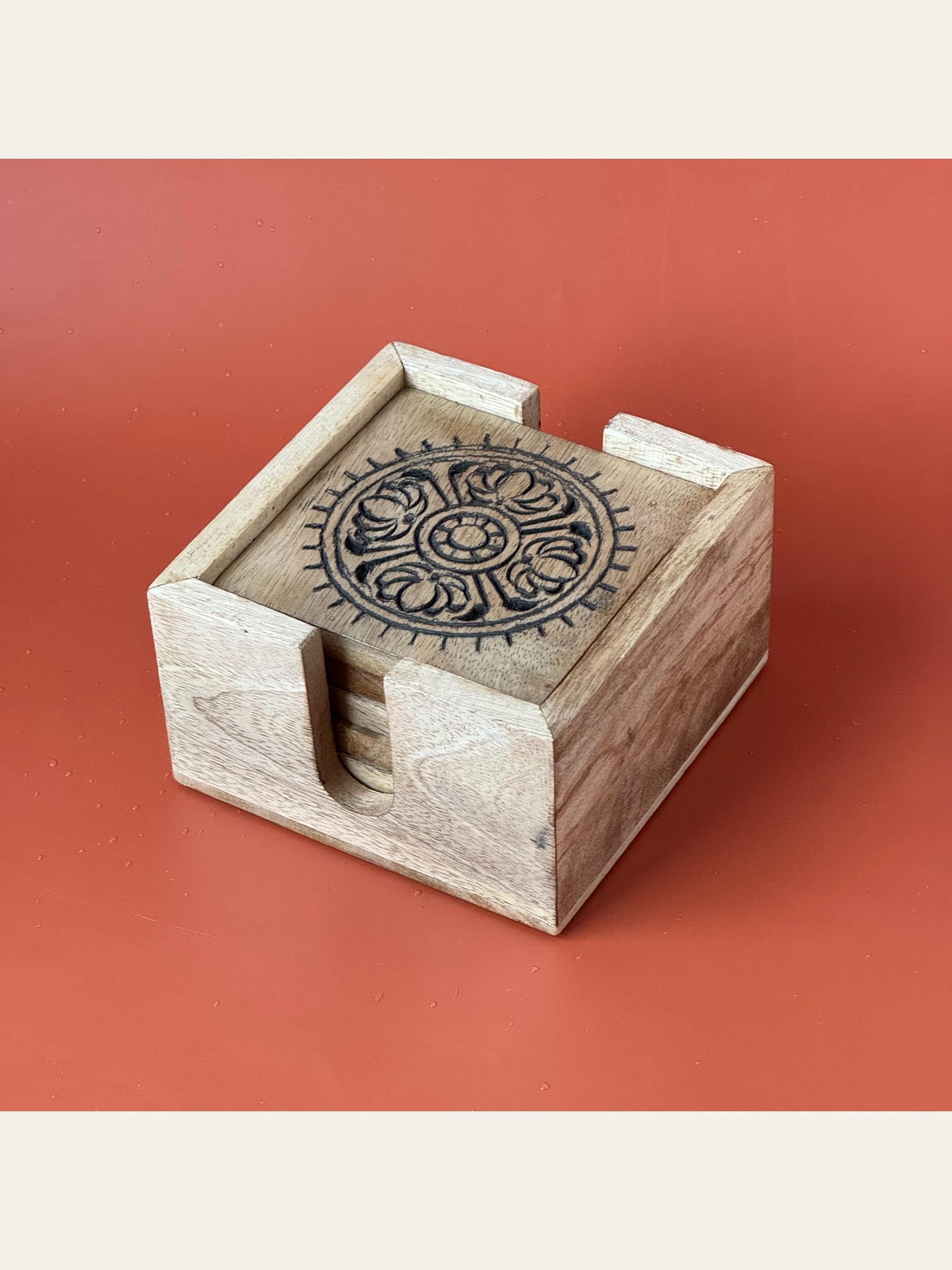 Carved Wood Coaster Set Black