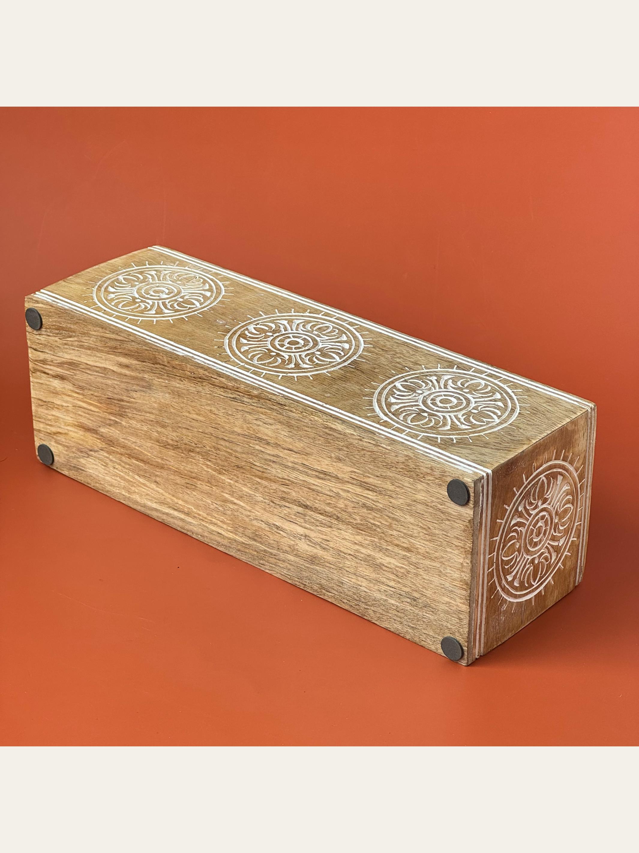 Carved Wood Cutlery Holder White