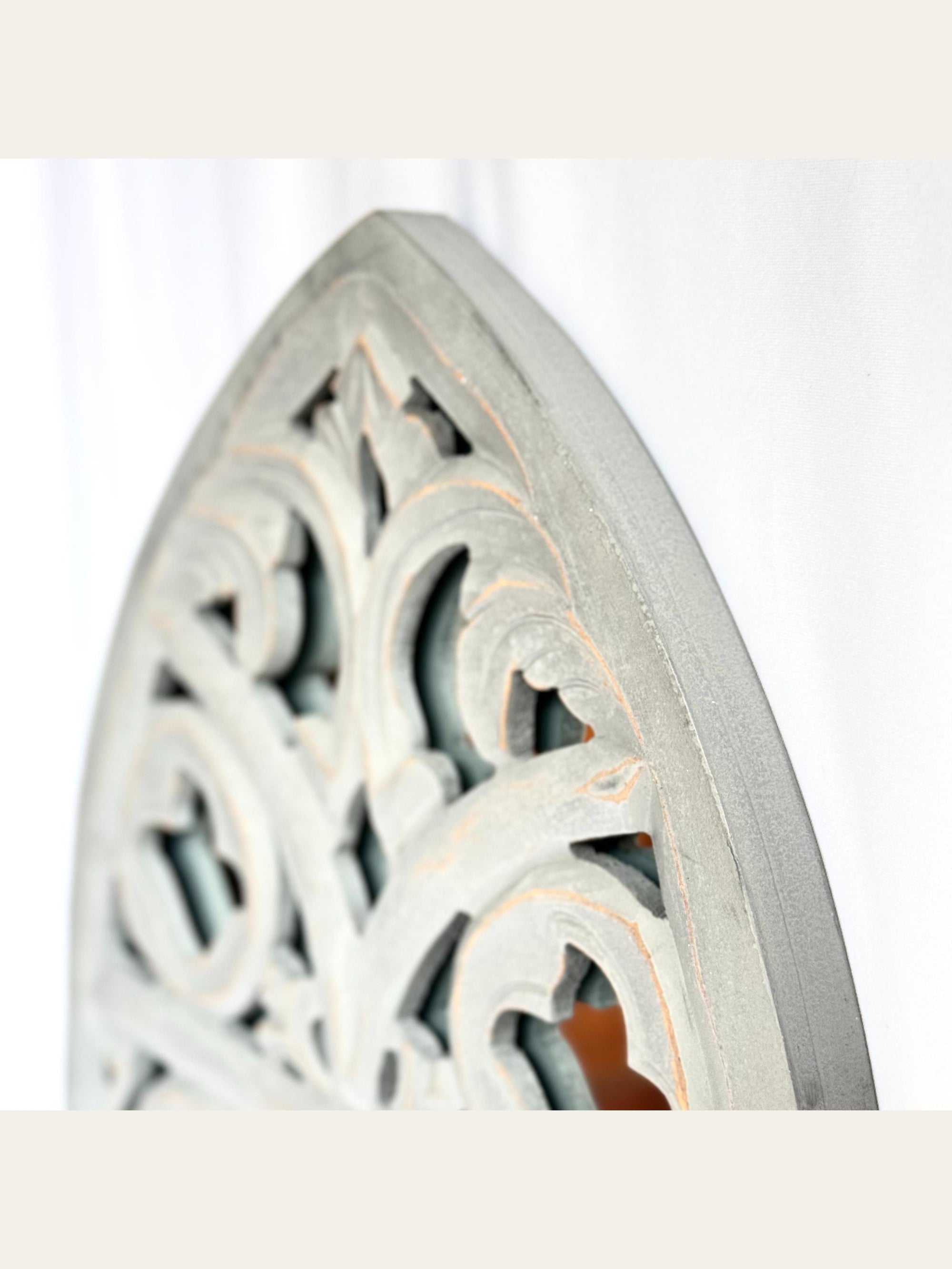 Carved Wooden Arch Wall Mirror Grey