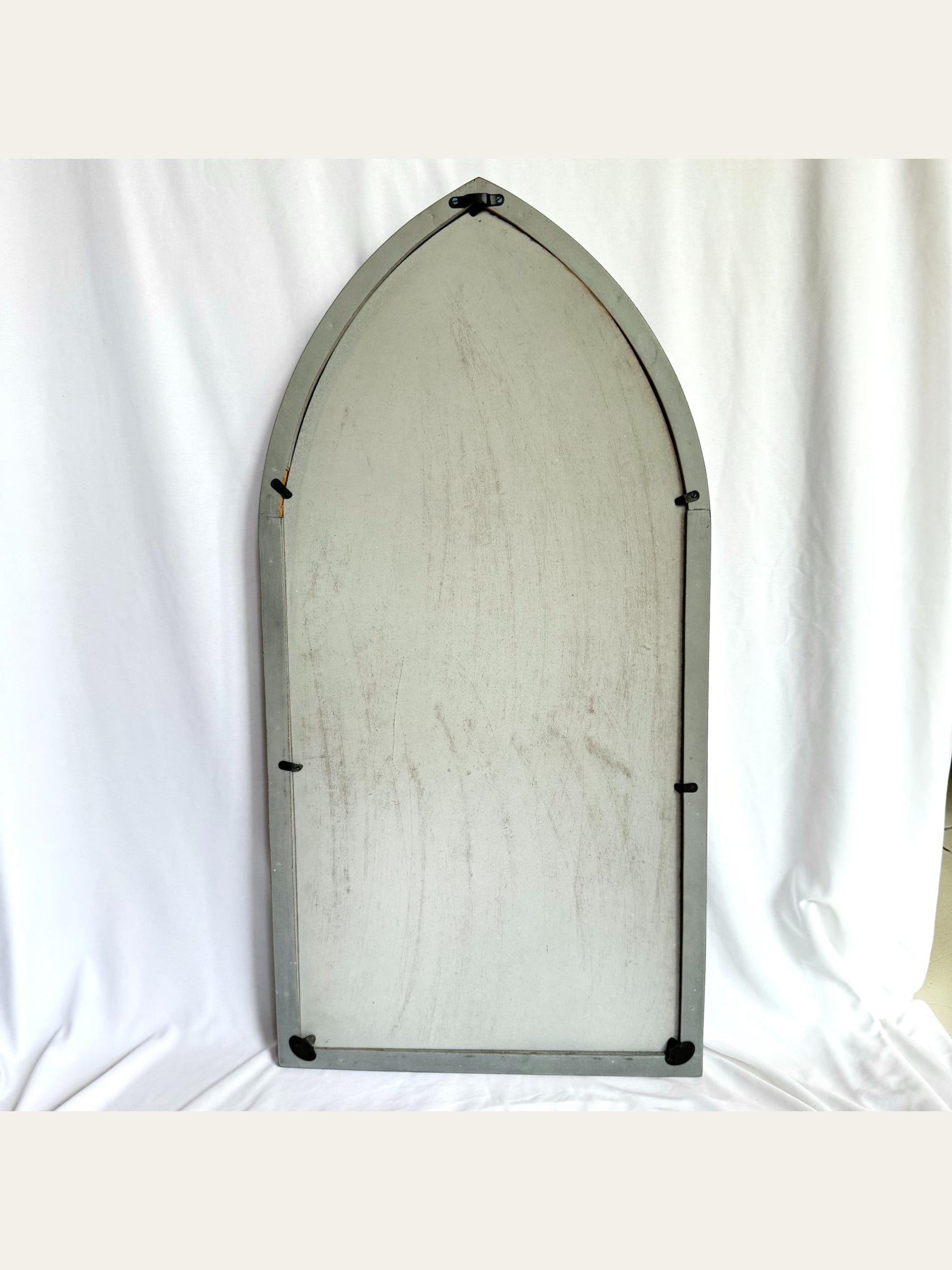 Carved Wooden Arch Wall Mirror Grey