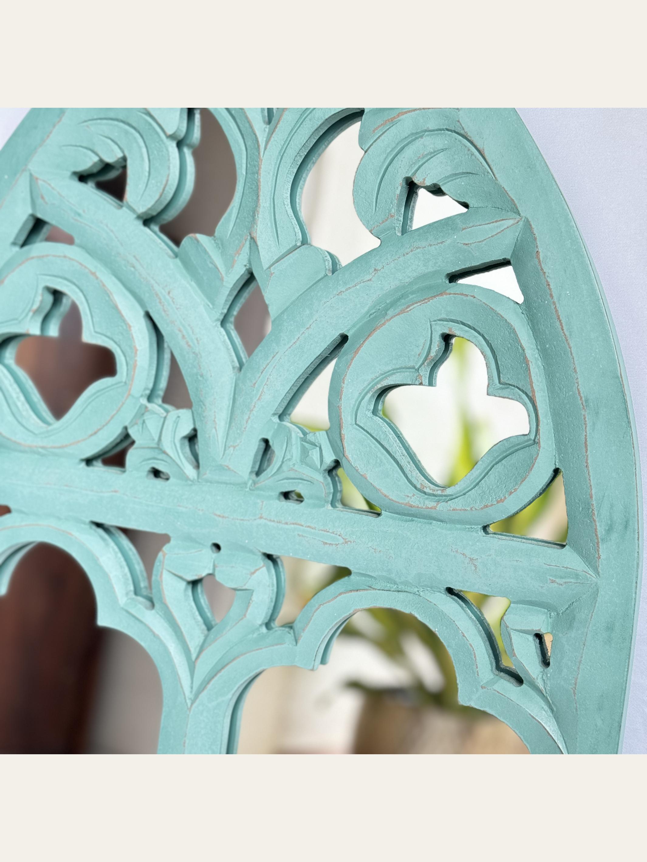 Carved Wooden Arch Wall Mirror Turquoise
