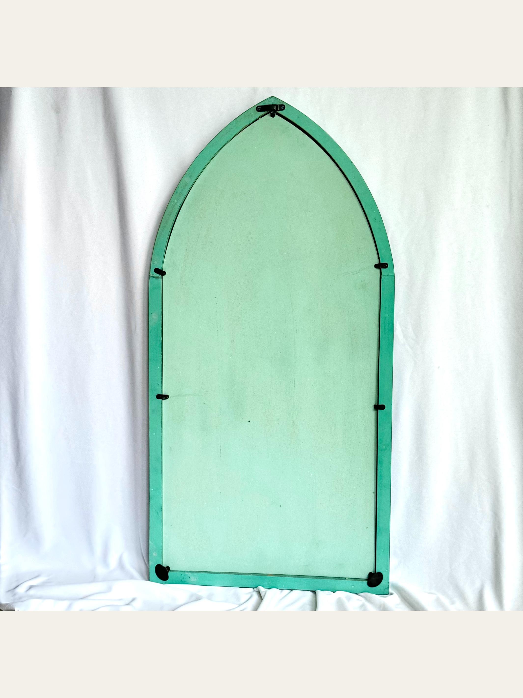Carved Wooden Arch Wall Mirror Turquoise