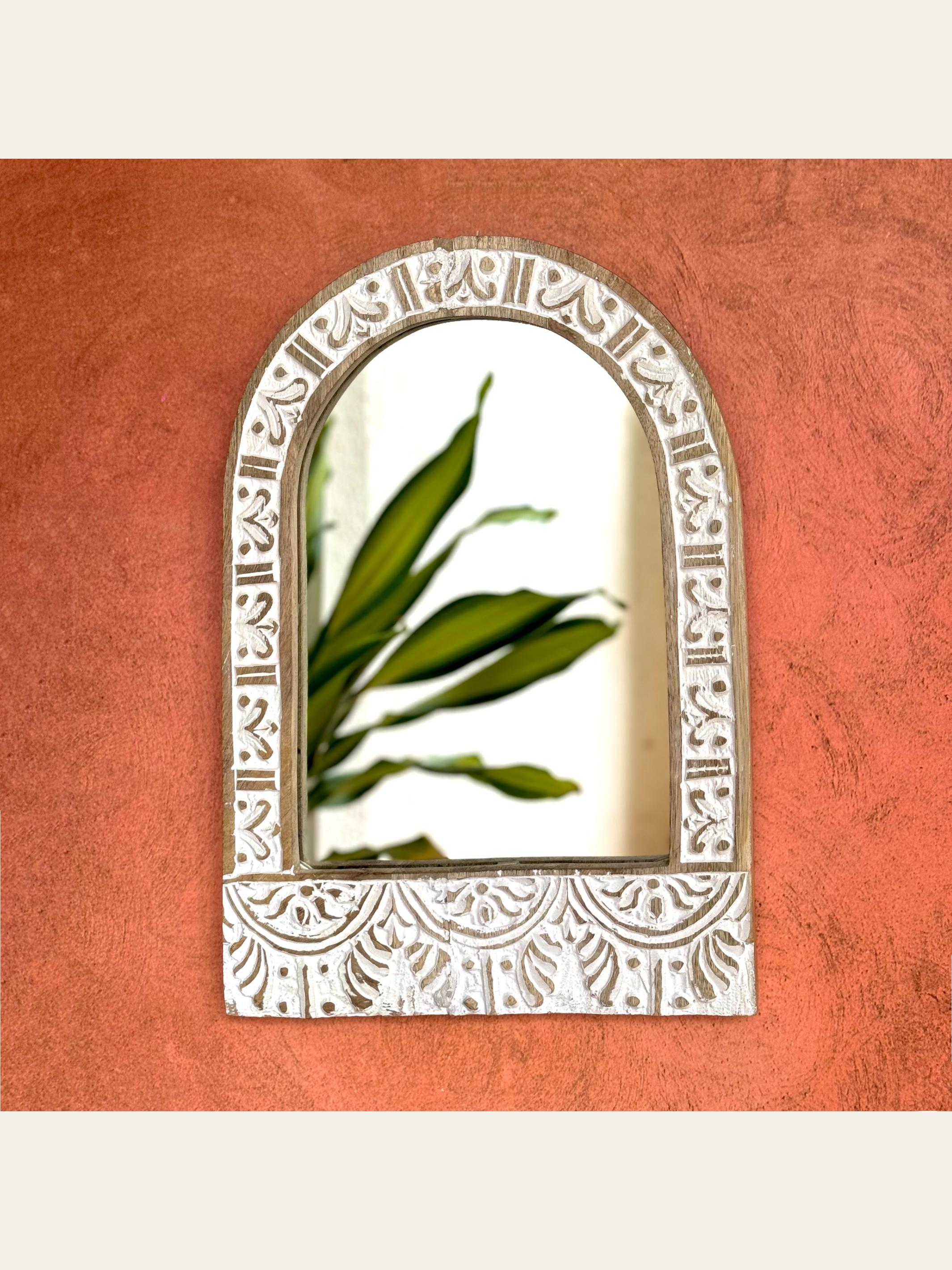Carved Wooden Arch Wall Mirror White