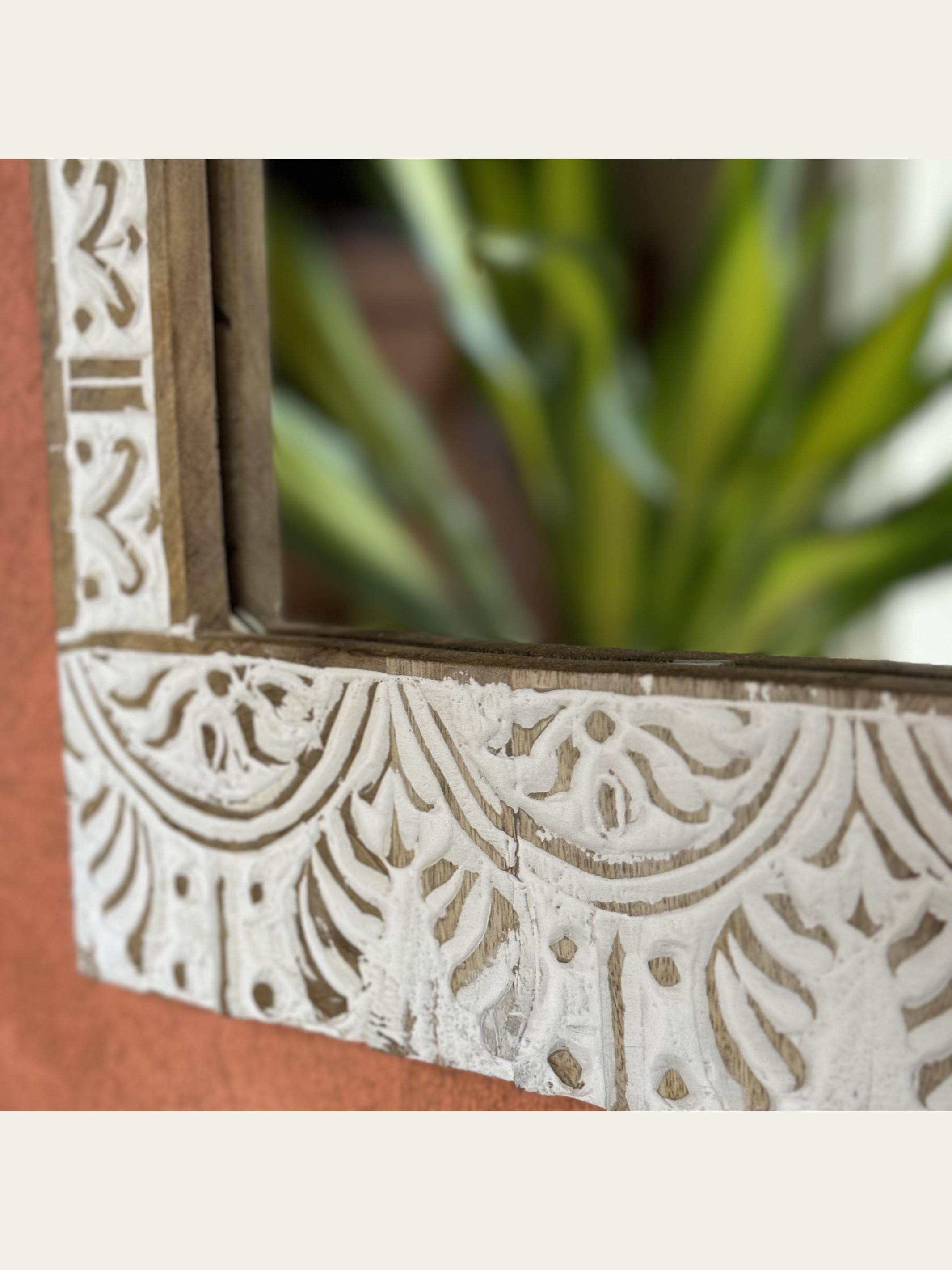 Carved Wooden Arch Wall Mirror White