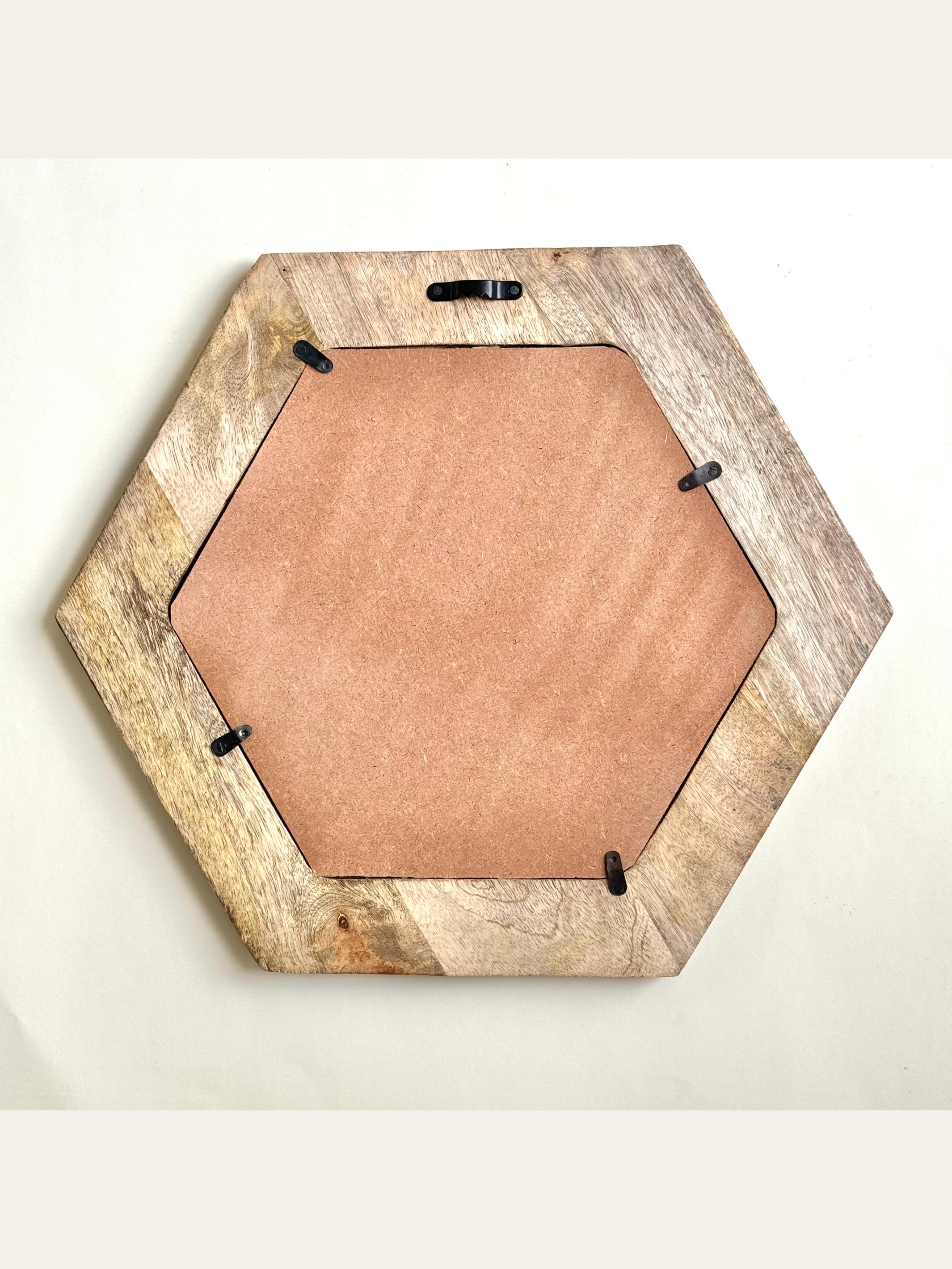 Carved Wooden Hexagon Wall Mirror White