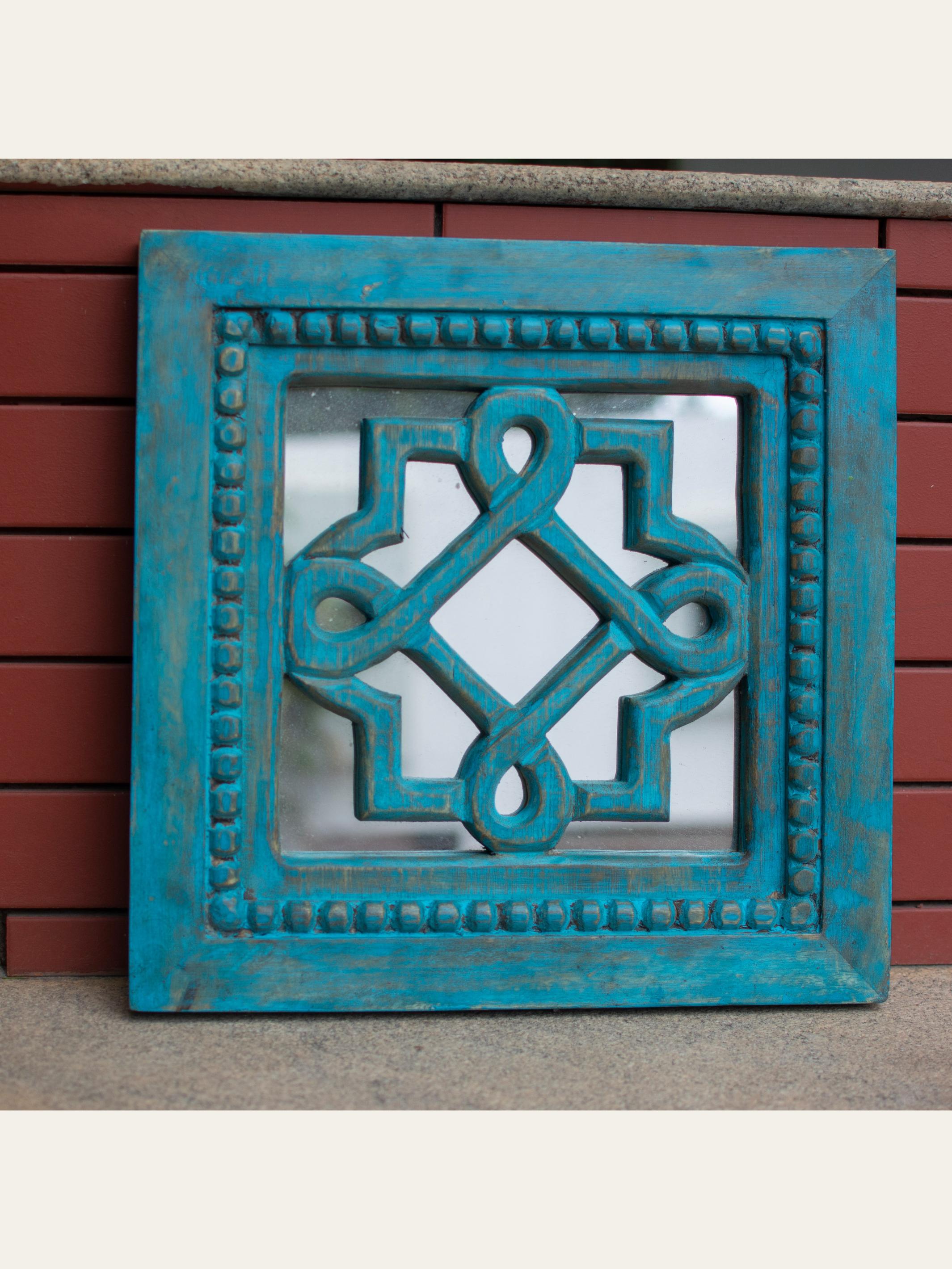 Carved Wooden Jaali Mirror Blue