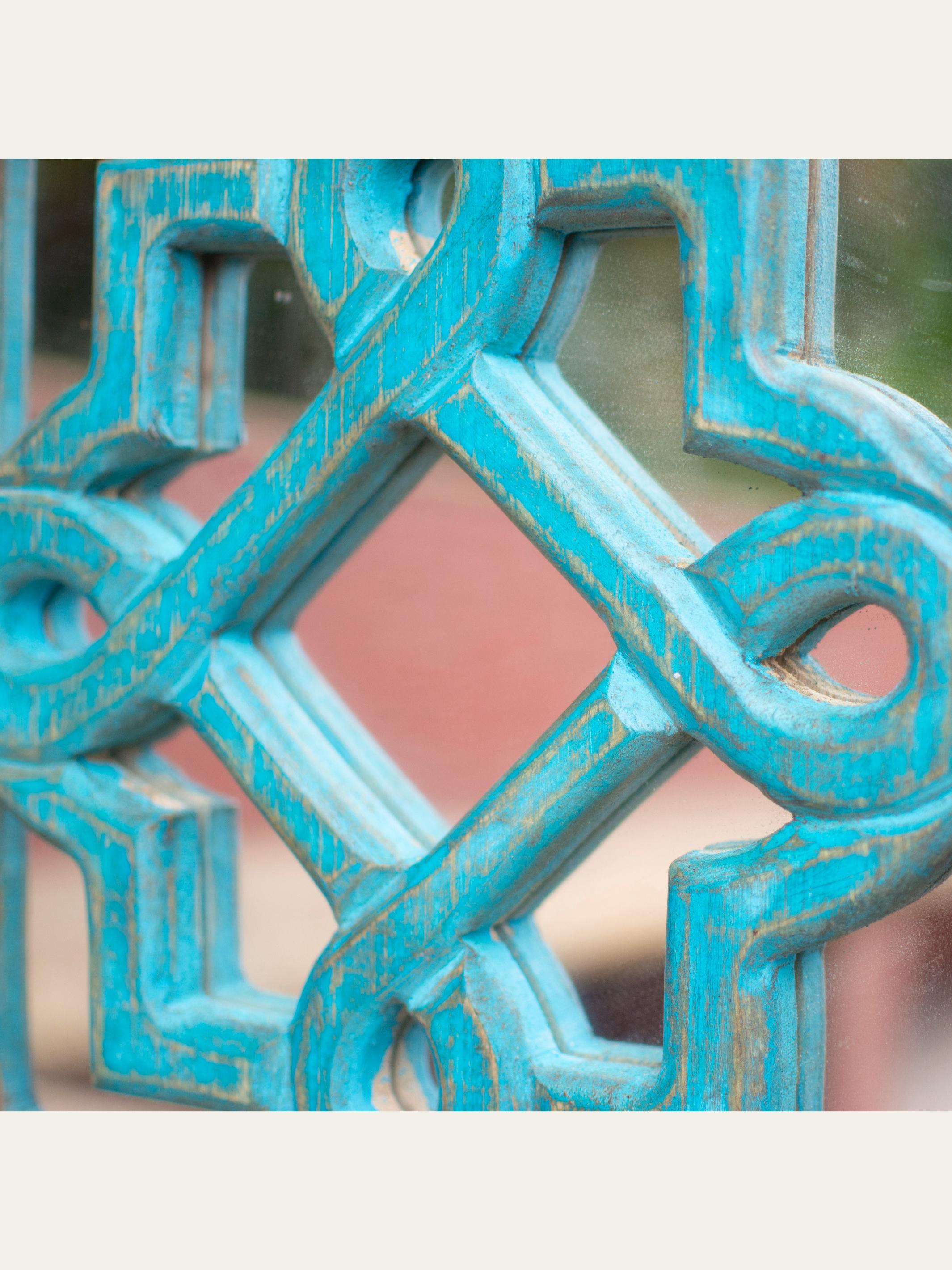 Carved Wooden Jaali Mirror Blue