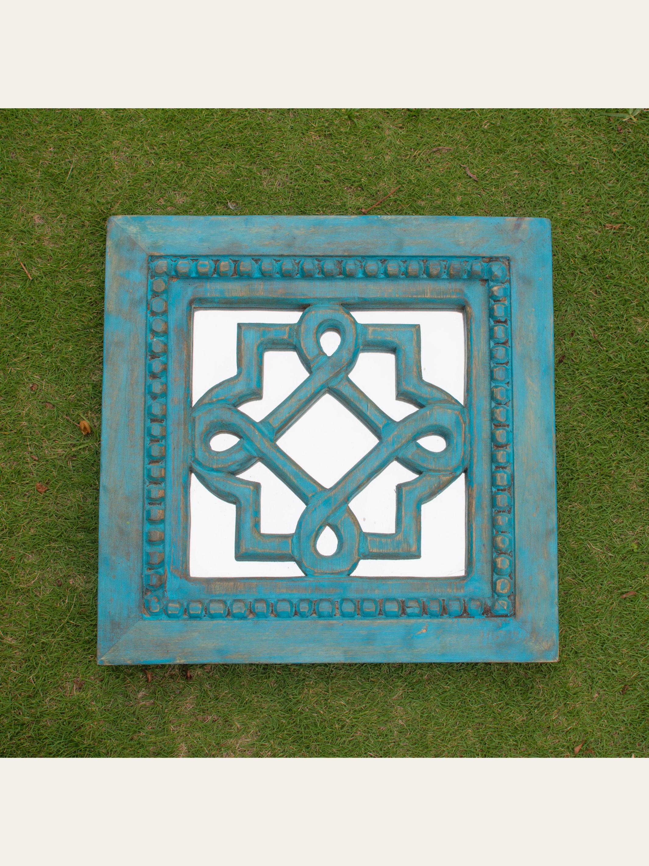 Carved Wooden Jaali Mirror Blue
