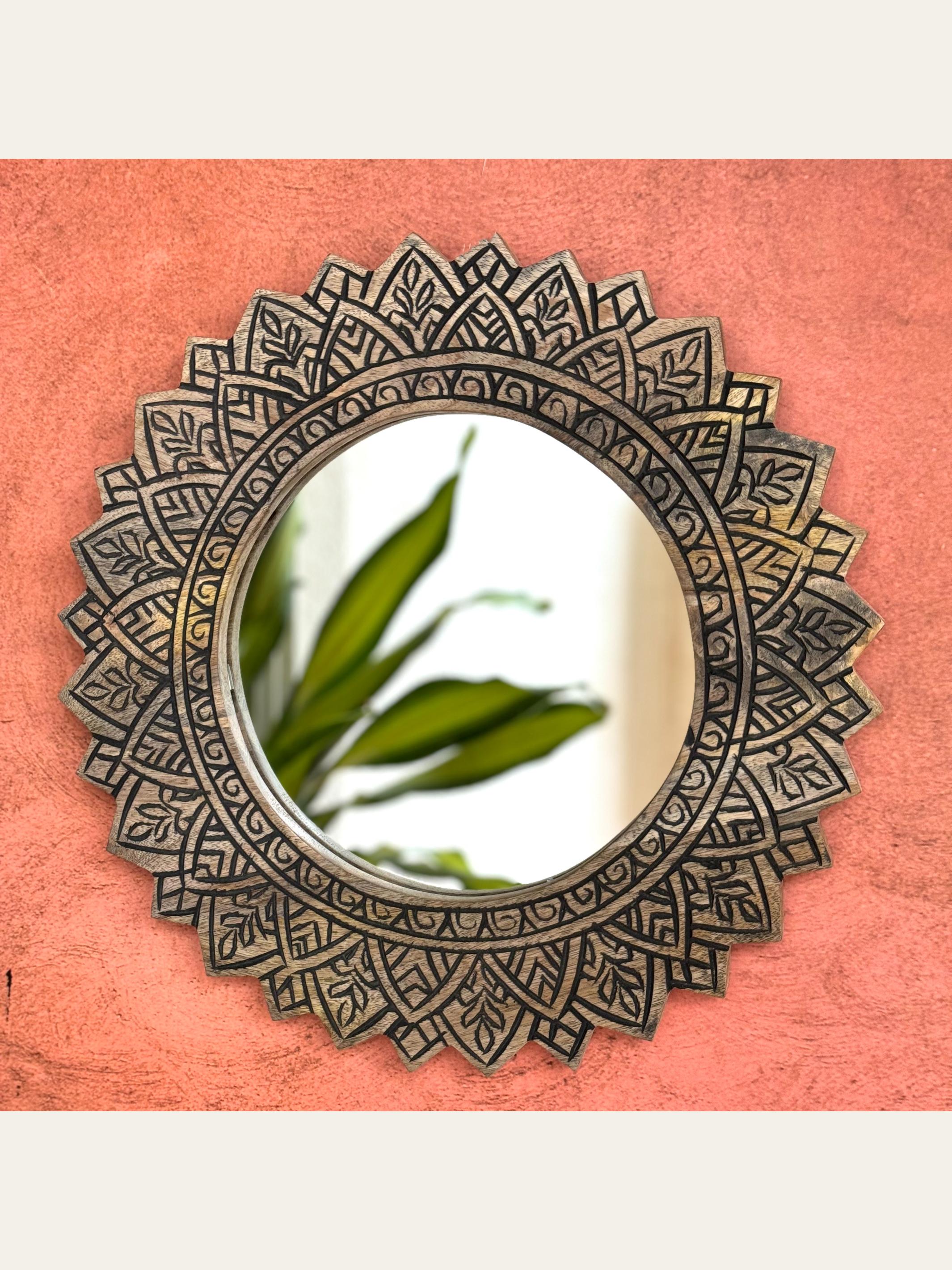 Carved Wooden Mandala Wall Mirror