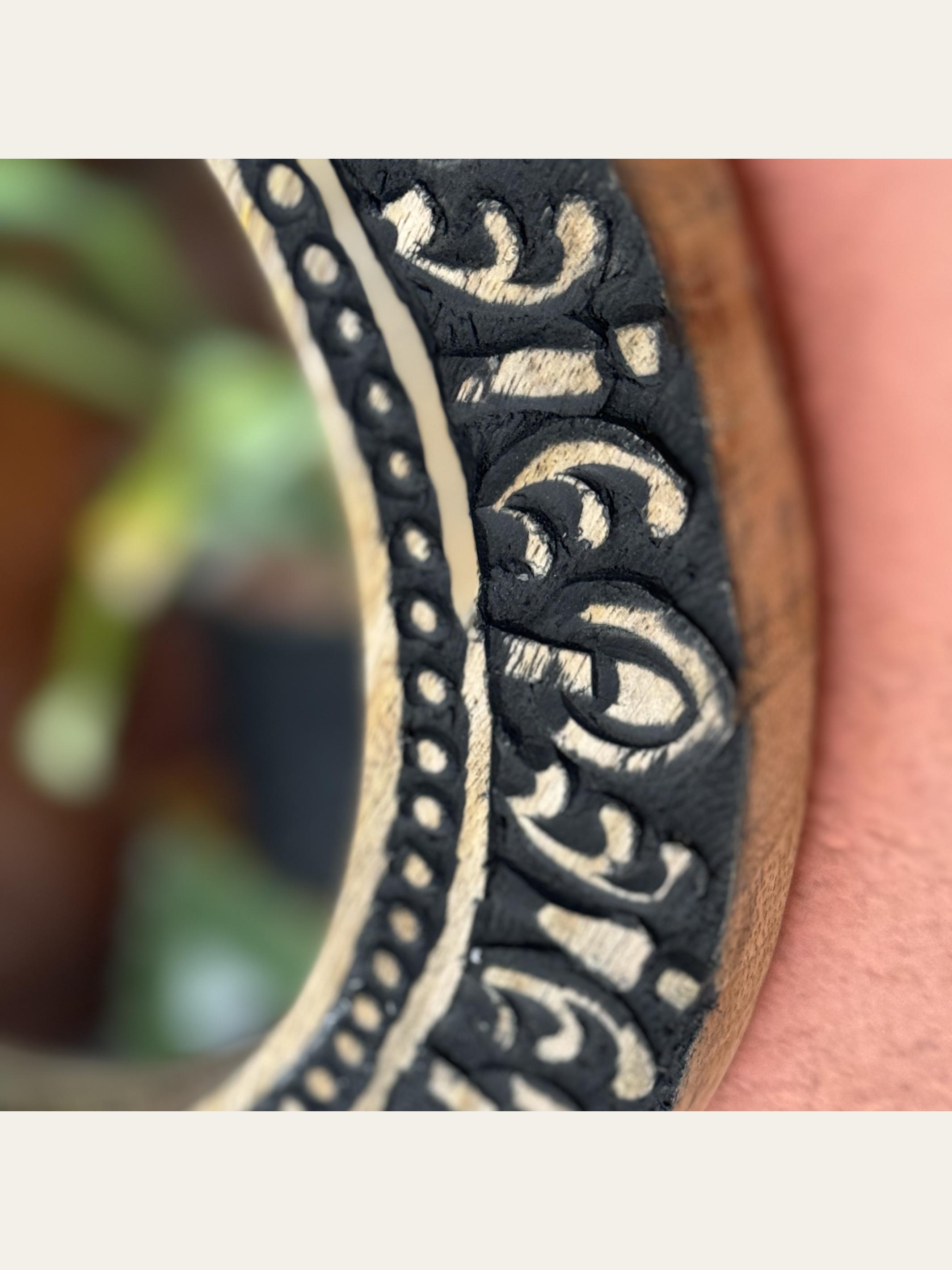 Carved Wooden Round Wall Mirror