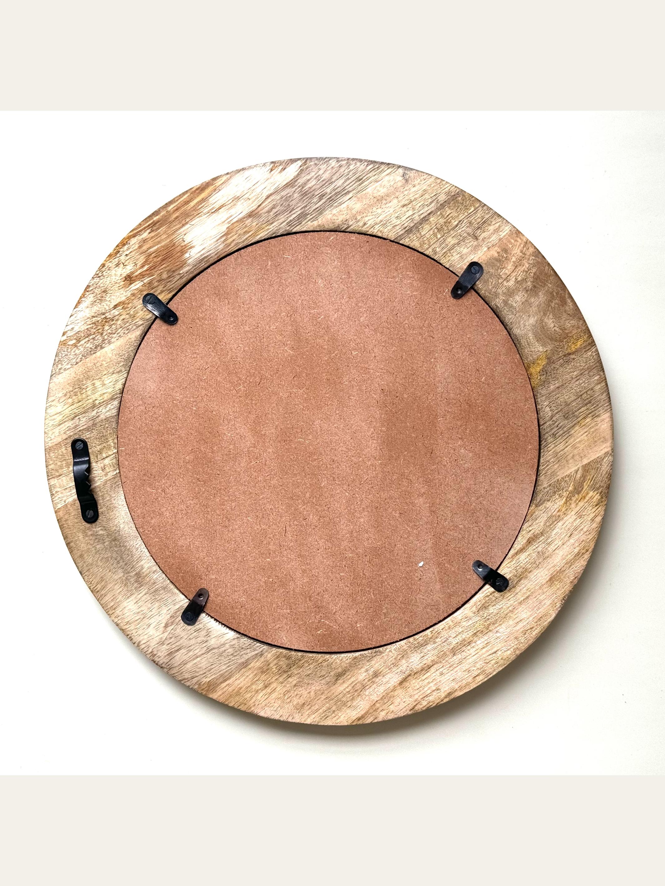 Carved Wooden Round Wall Mirror