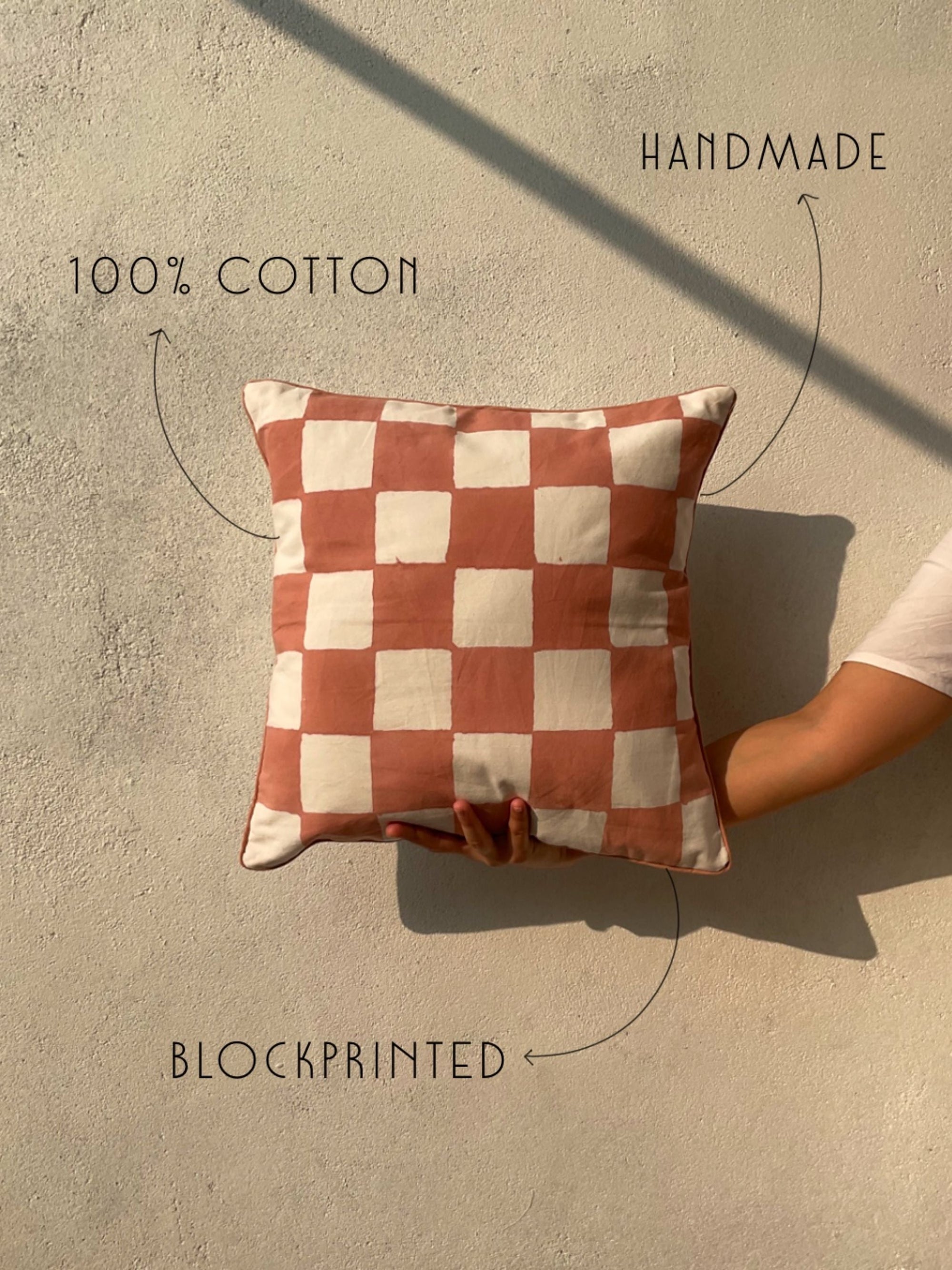 Cotton Cushion Cover - Checkered Block Printed