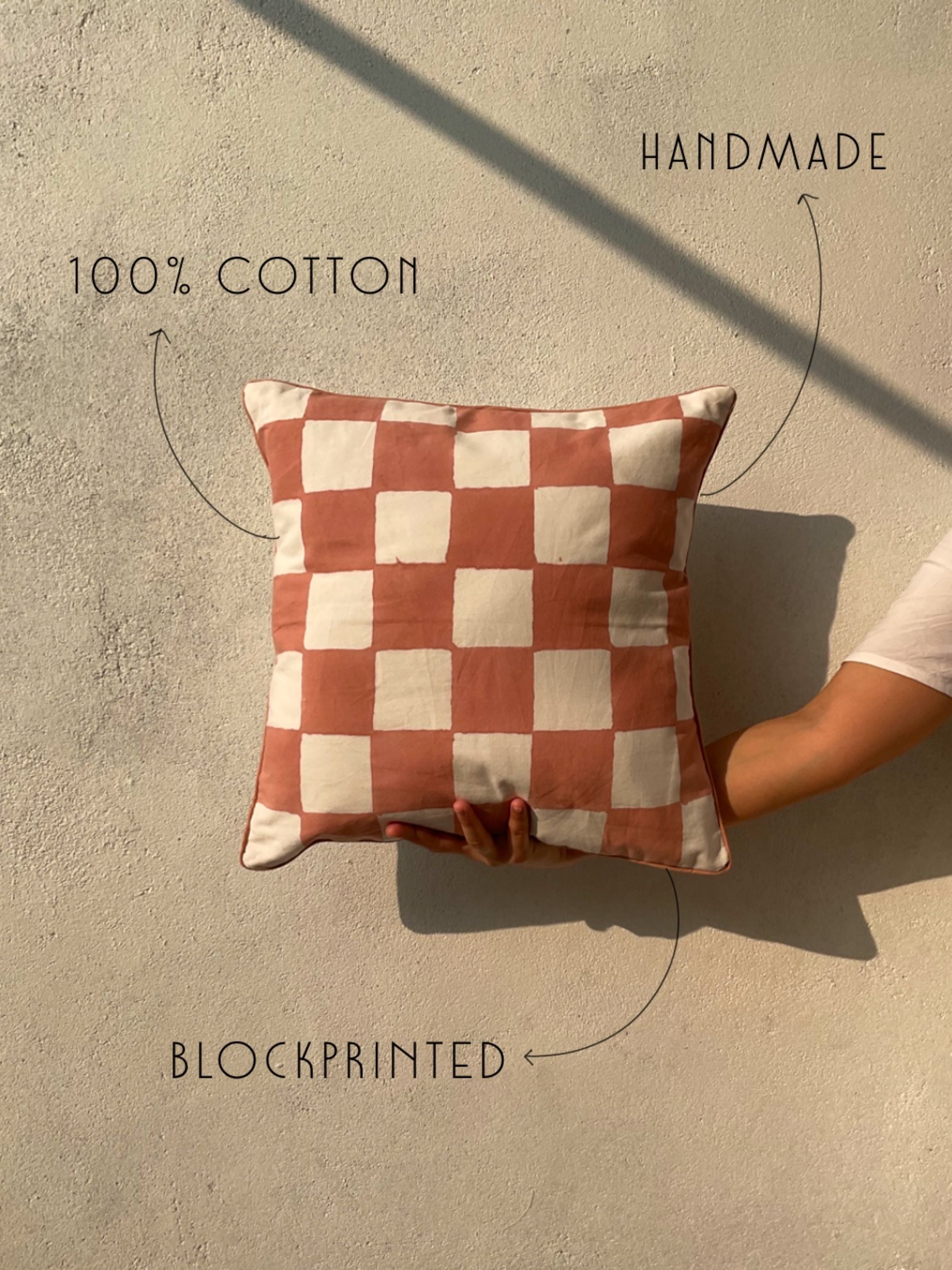 Cotton Cushion Cover - Checkered Block Printed