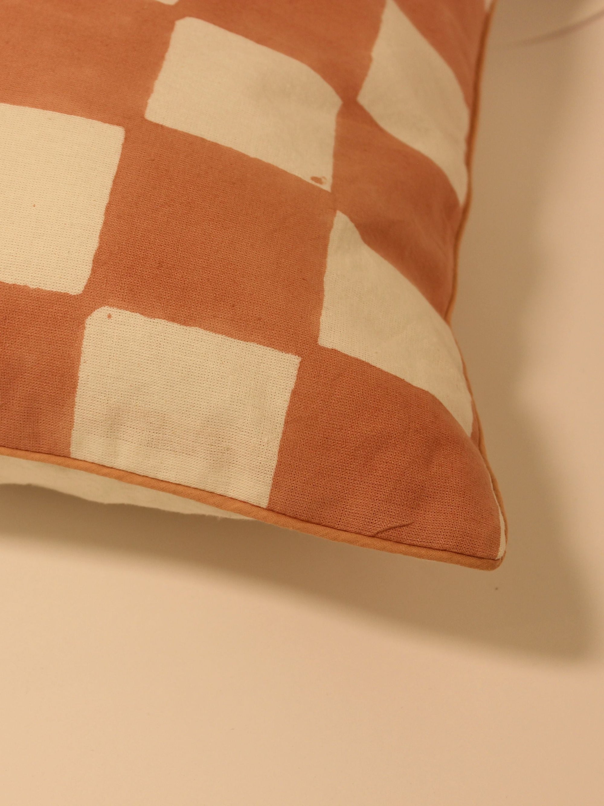 Cotton Cushion Cover - Checkered Block Printed