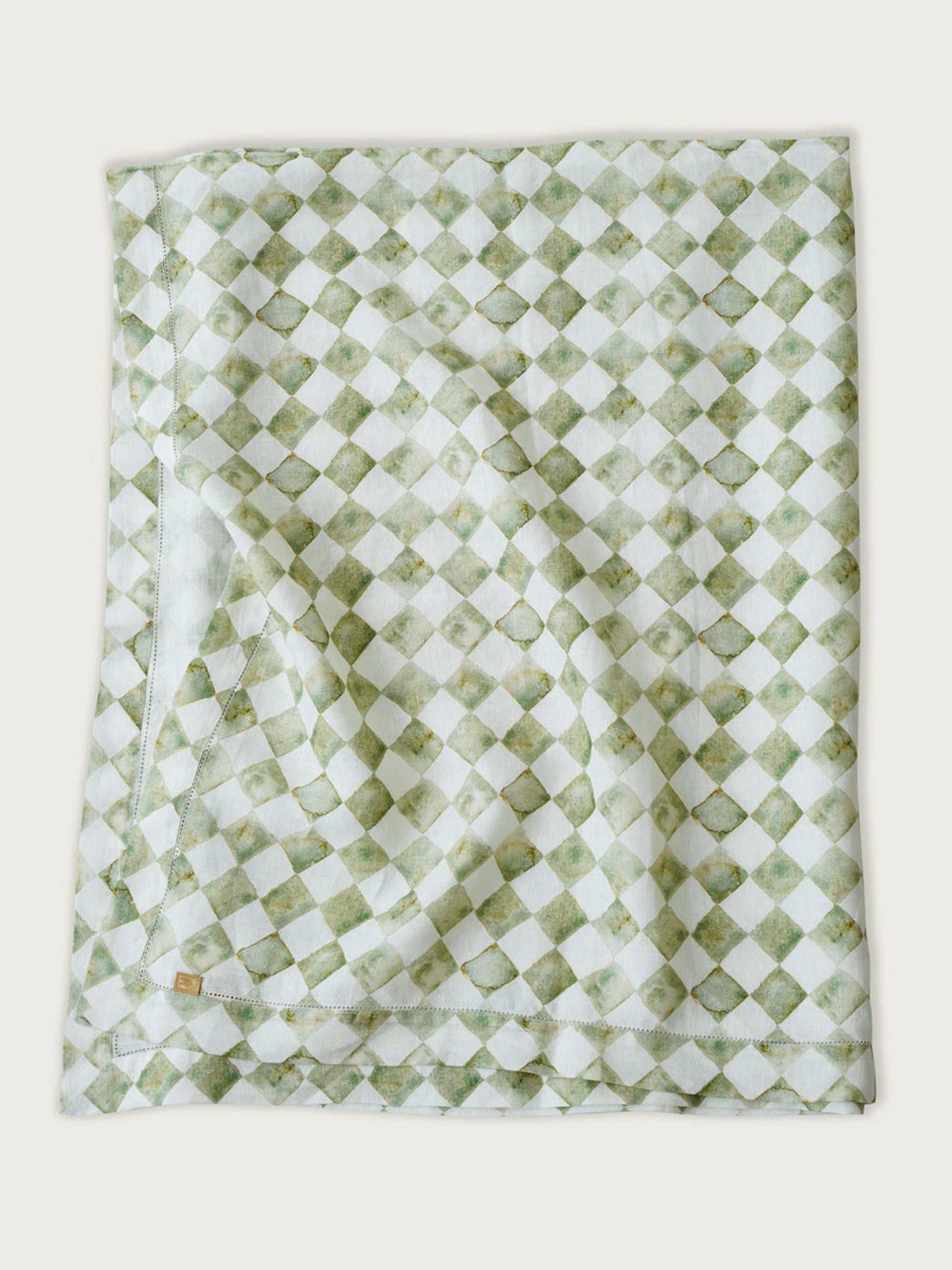 Linen Table Cover - Checker Green