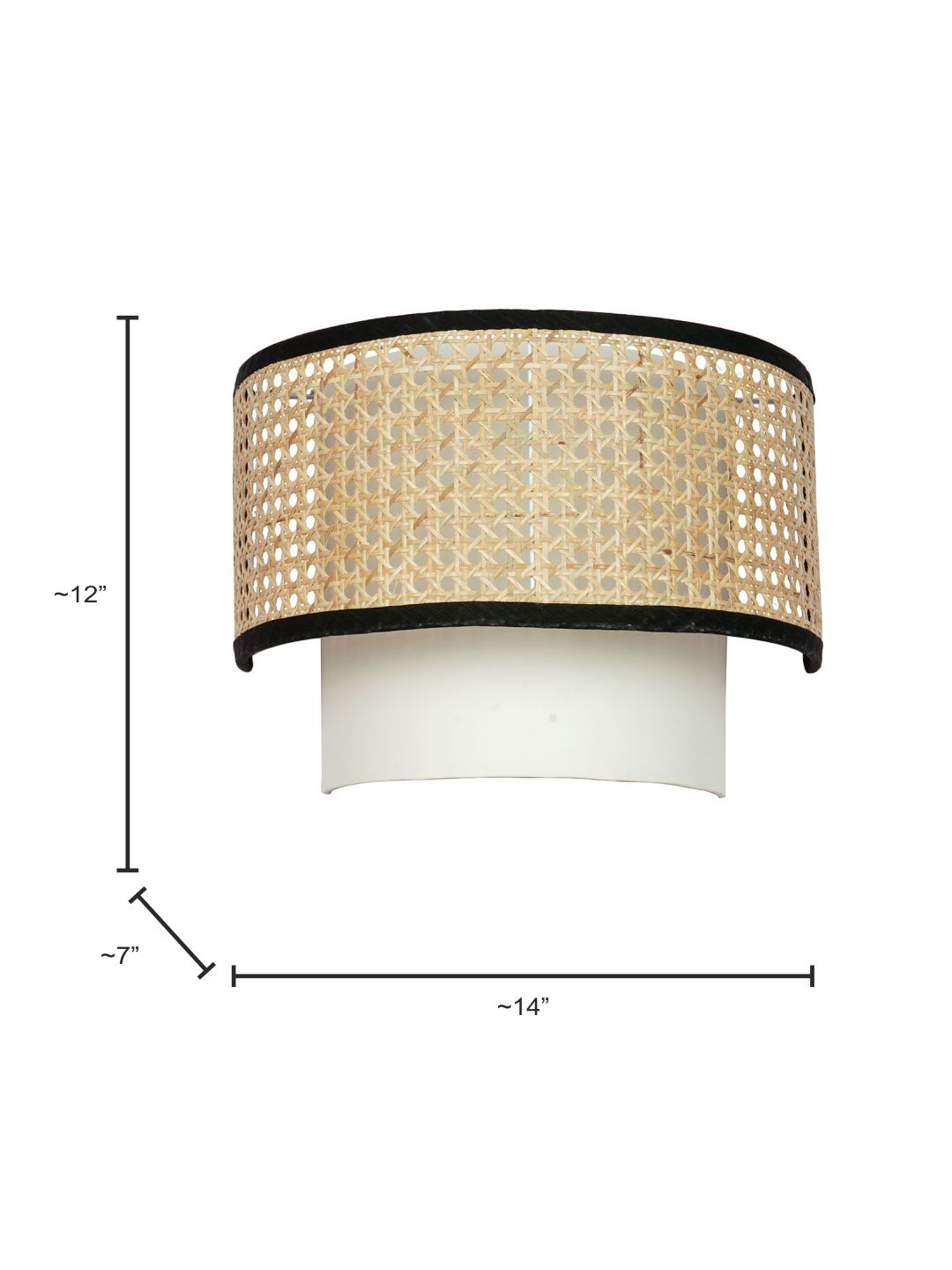 Concentric Cane & Fabric Half Drum Shade Contemporary Single Wall lamp
