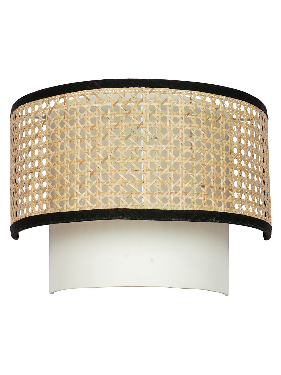 Concentric Cane & Fabric Half Drum Shade Contemporary Single Wall lamp