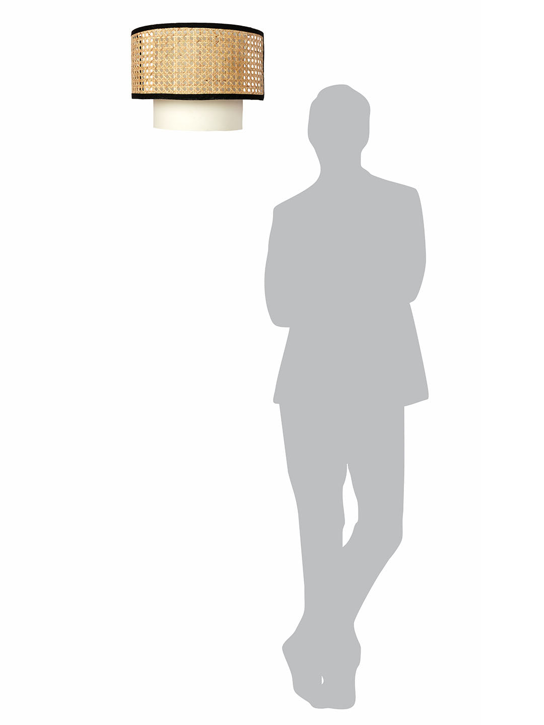 Concentric Cane & Fabric Half Drum Shade Contemporary Single Wall lamp