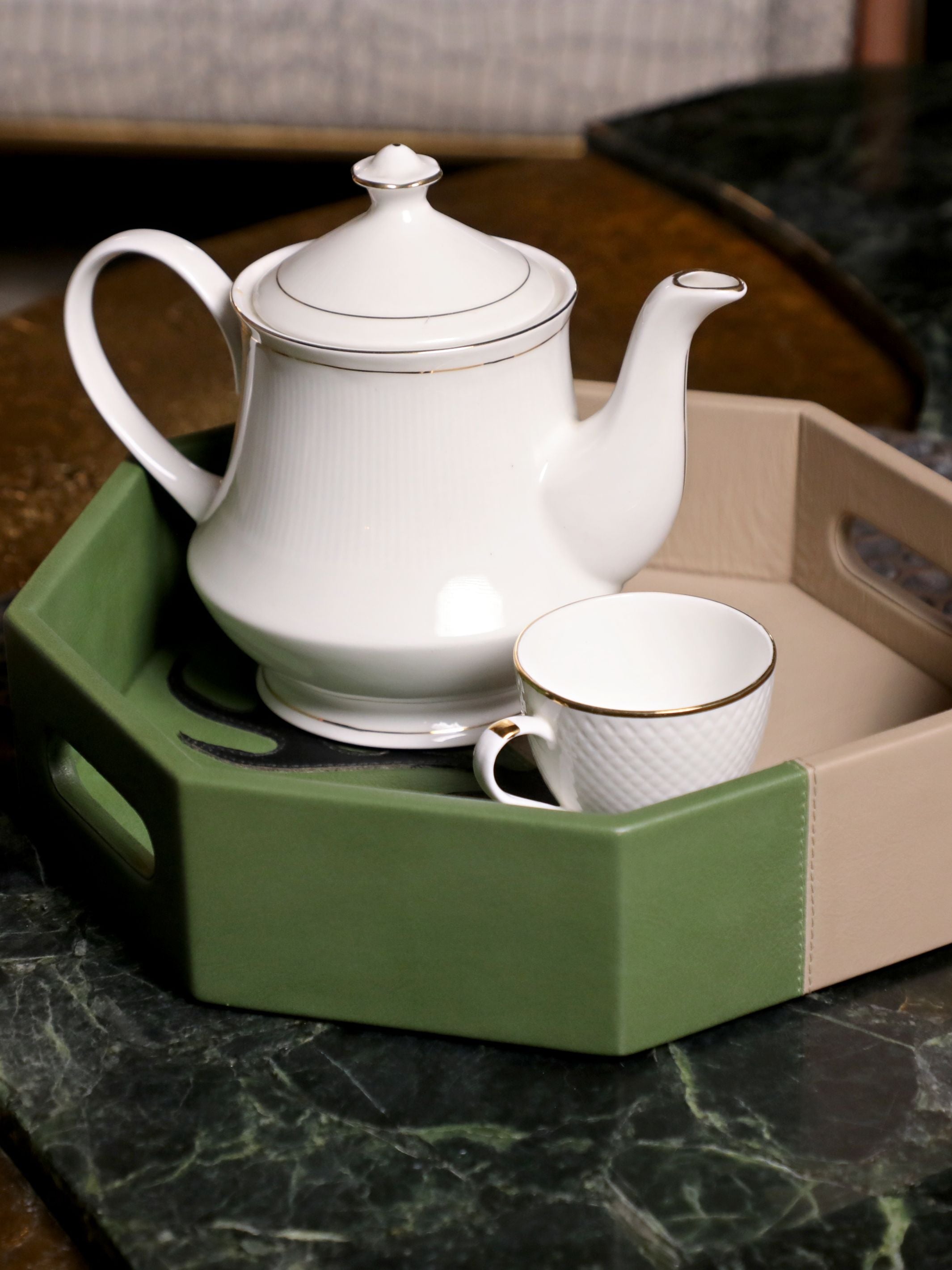 Green & Beige Hexa Tray