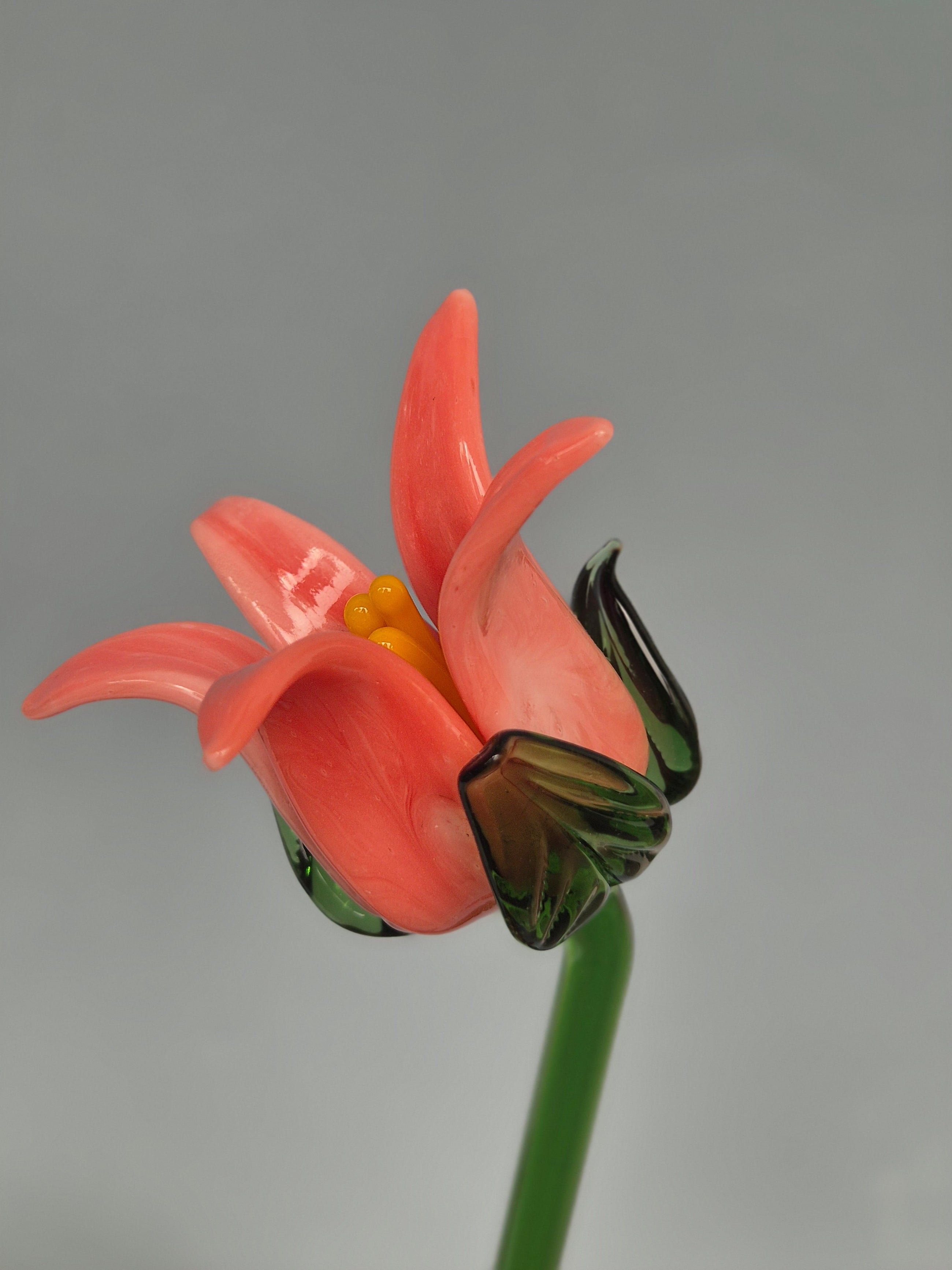 Tinsel Lily Glass Flower Stem - Coral