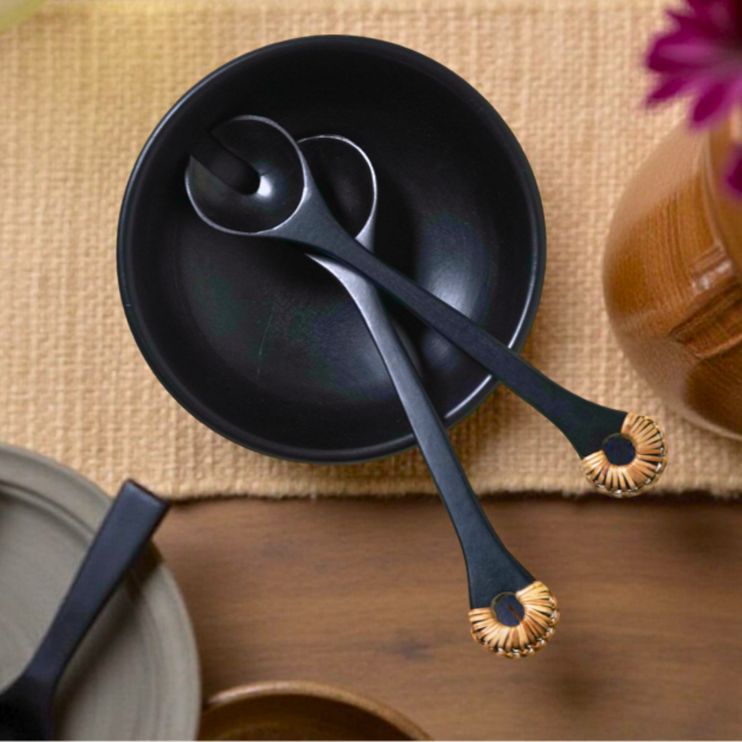 Wicker Weave Charcoal Salad Bowl