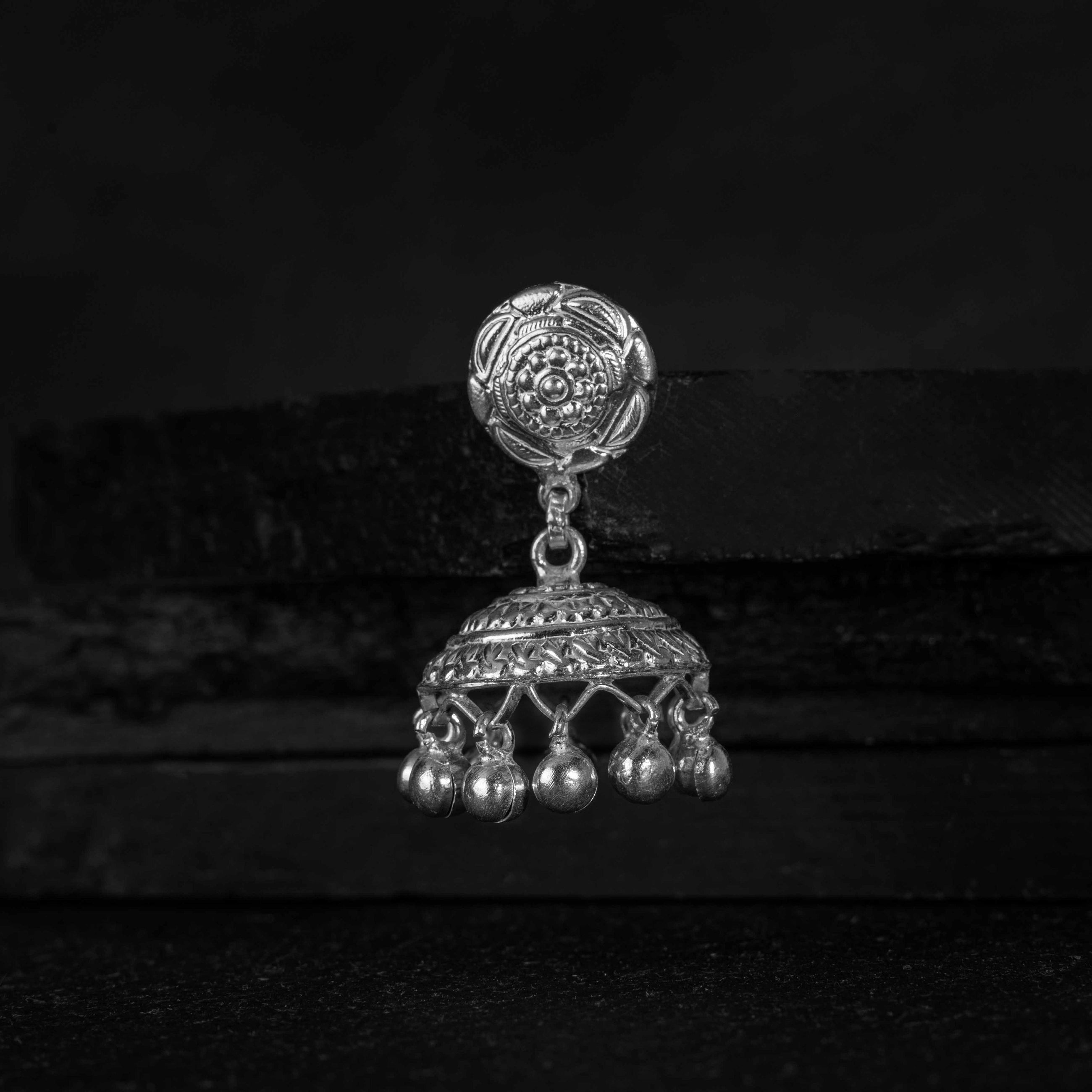 Kusum Silver Jhumki Earrings