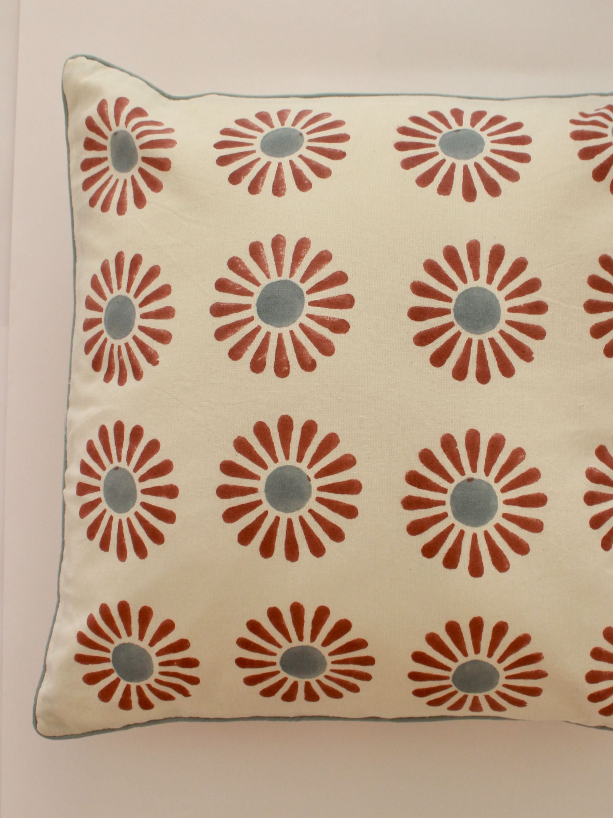 Cotton Block Printed Cushion Cover - Daisy