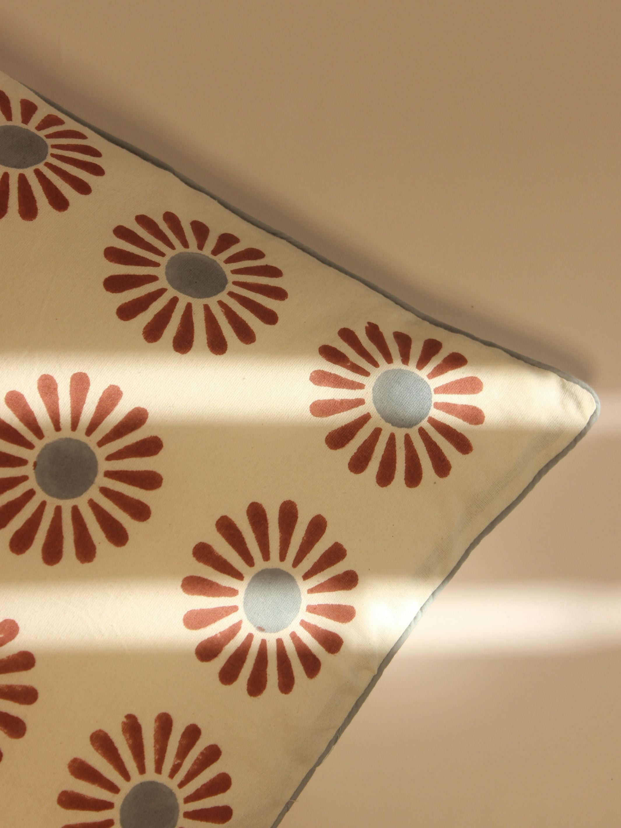 Cotton Block Printed Cushion Cover - Daisy