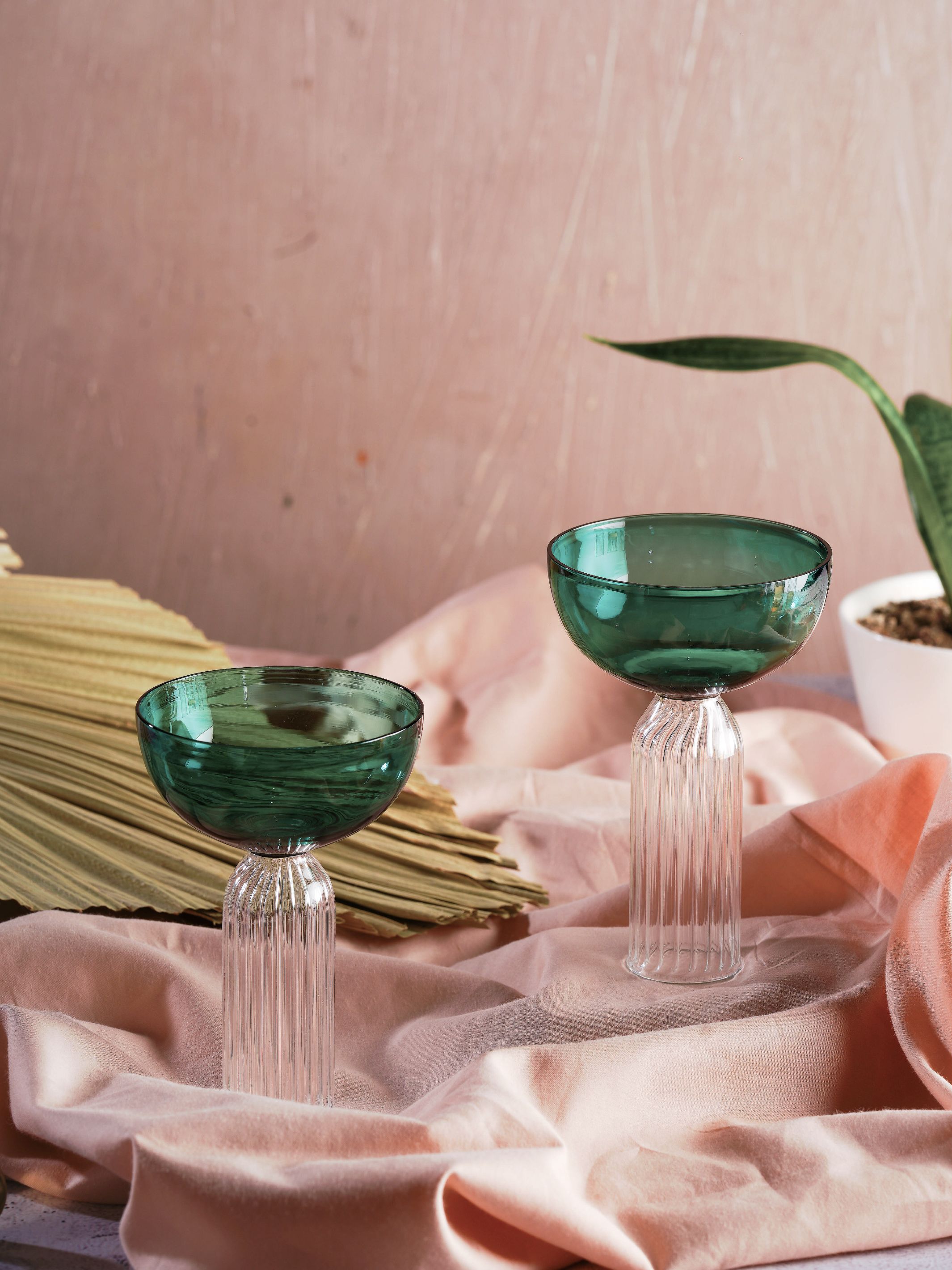 Dd Teal Stem Glass Set Of 4 Gift Box