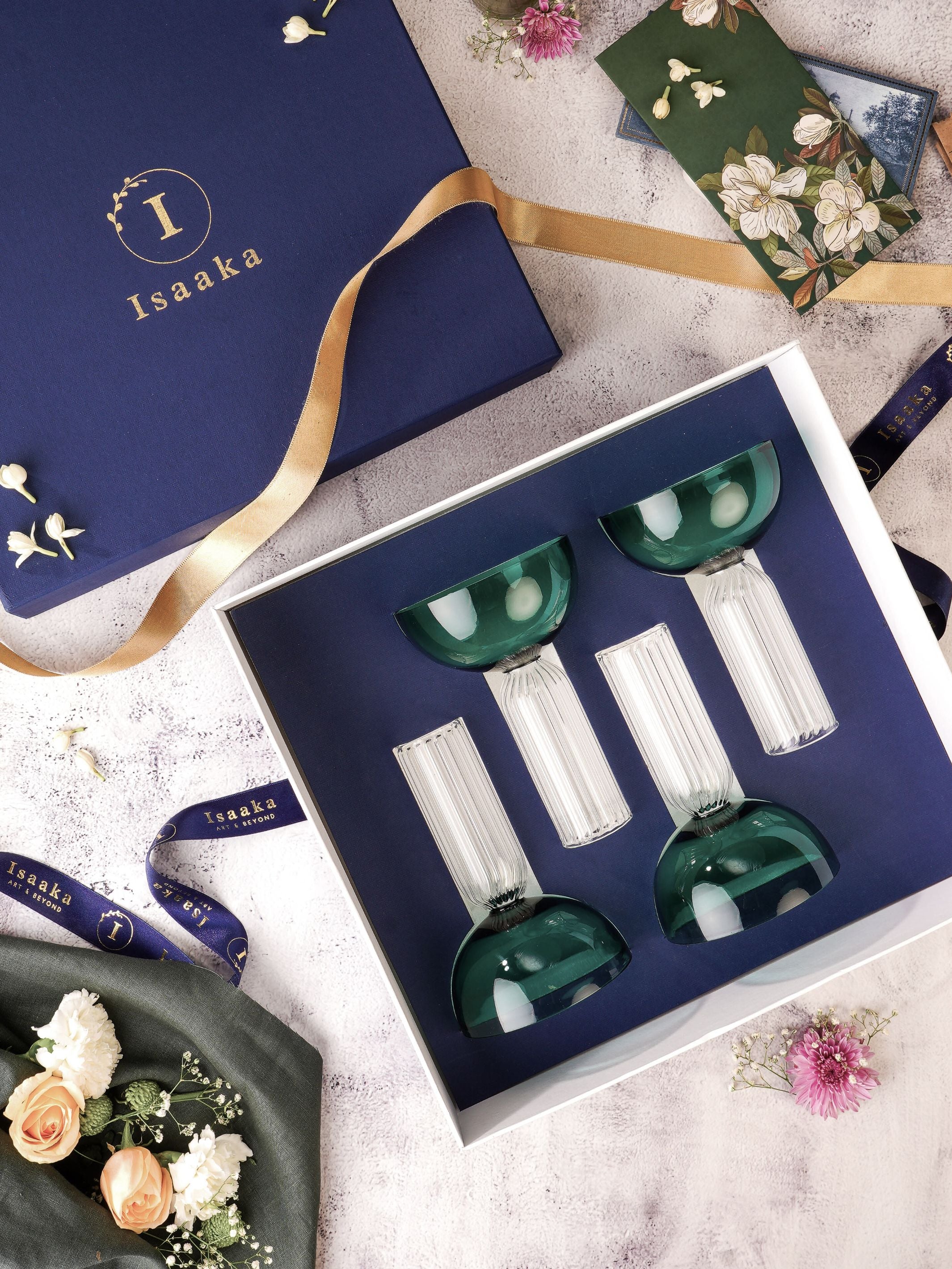 Dd Teal Stem Glass Set Of 4 Gift Box