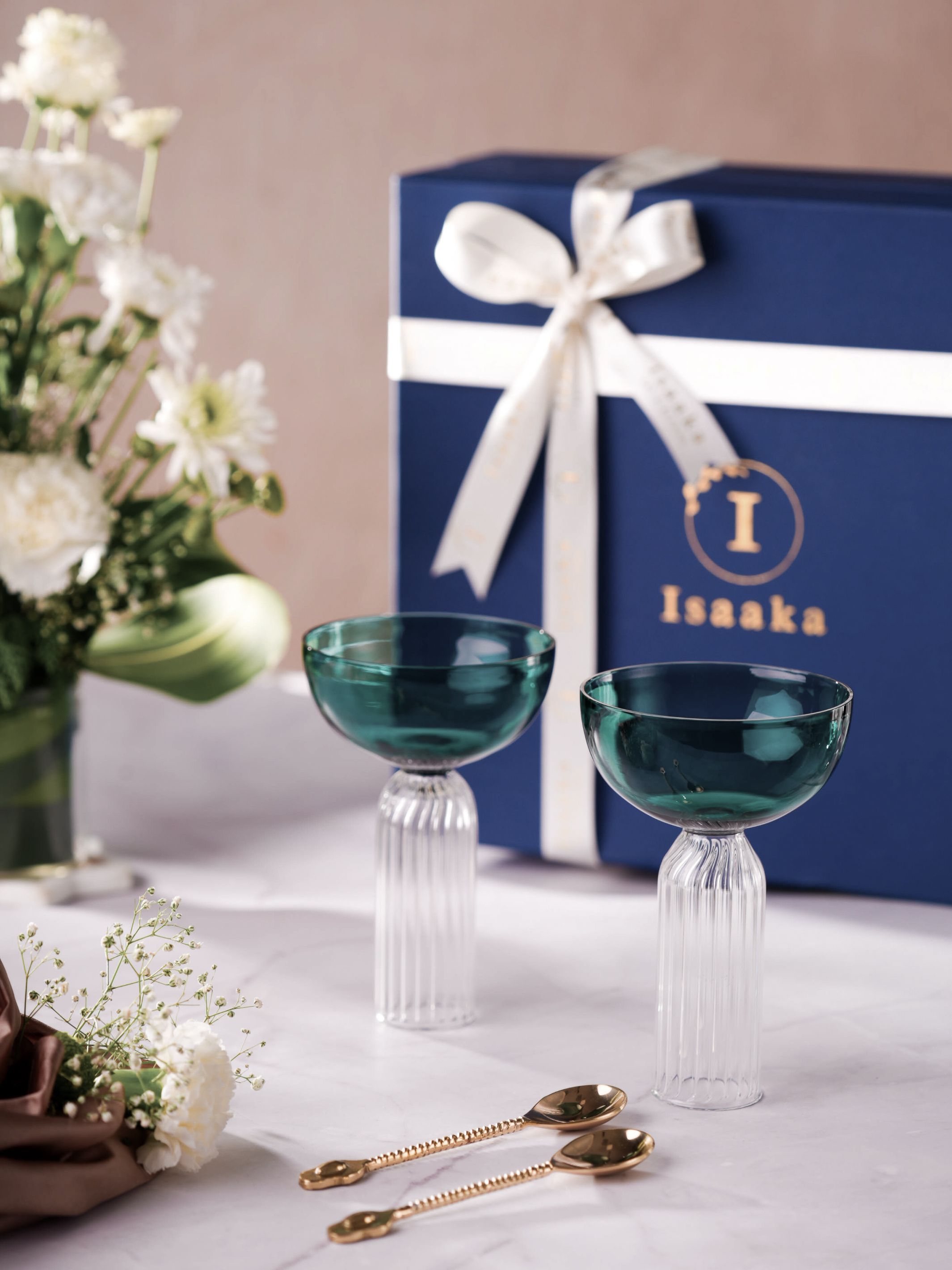 Dd Teal Stem Glass Set Of 4 Gift Box