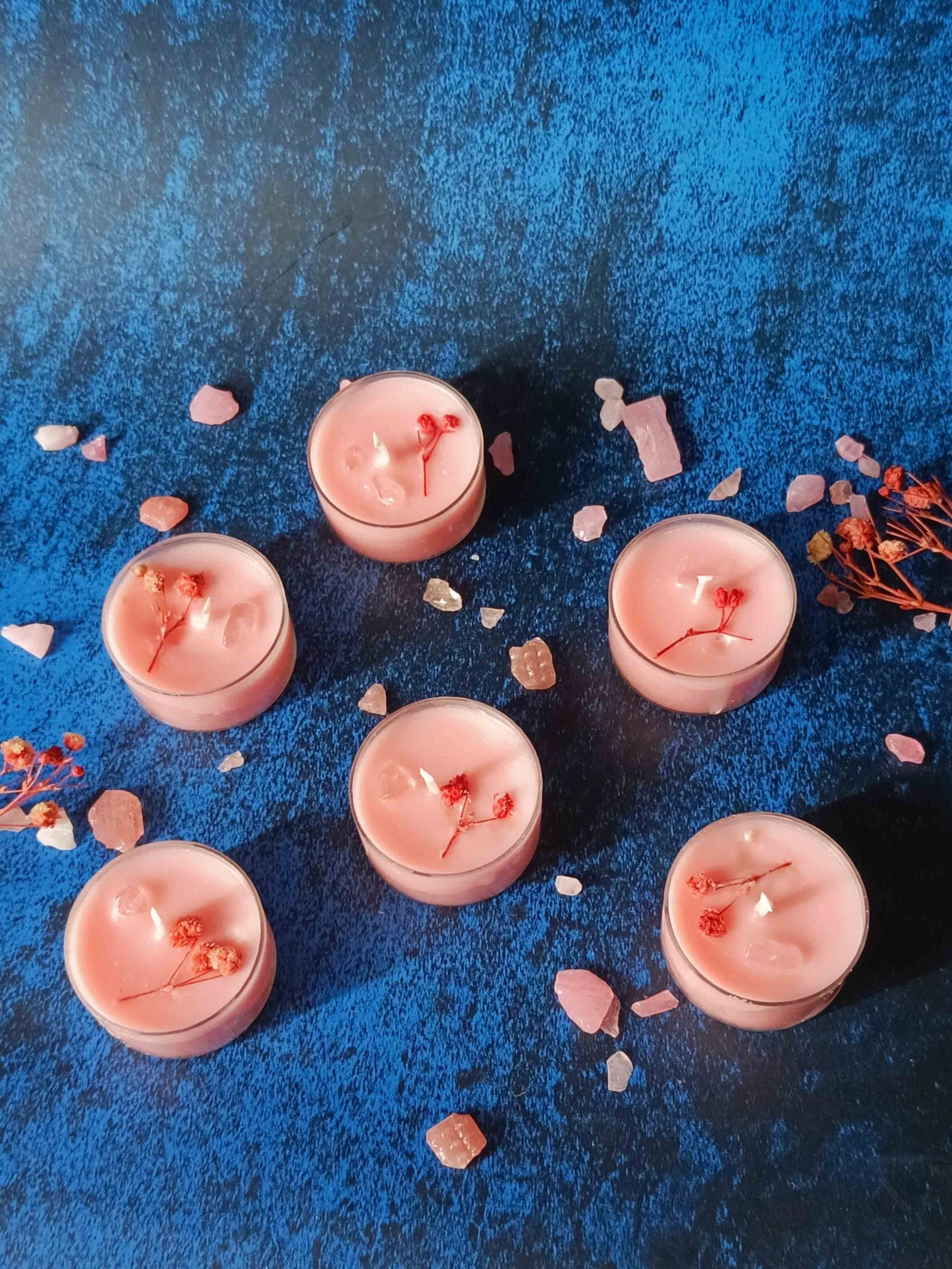 Tealight Candles Set Of 6 - Dry Flowers & Crystal