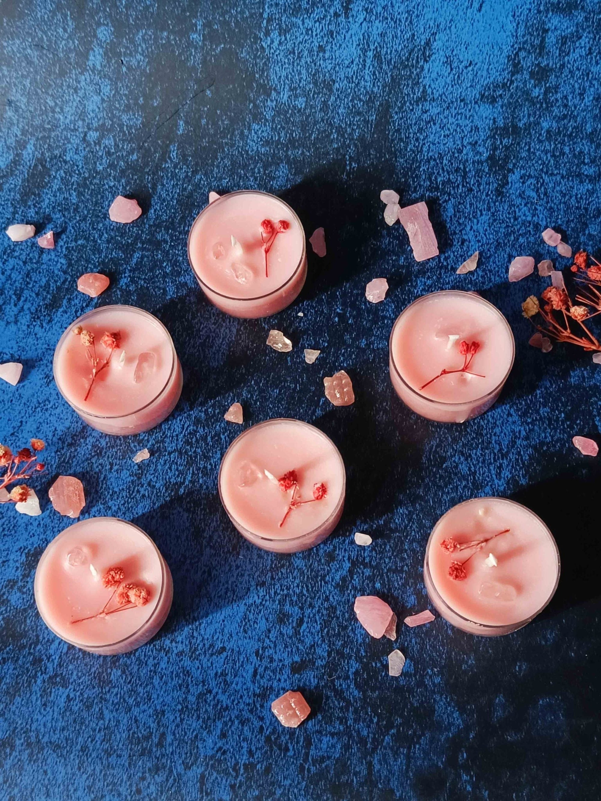 Tealight Candles Set Of 6 - Dry Flowers & Crystal