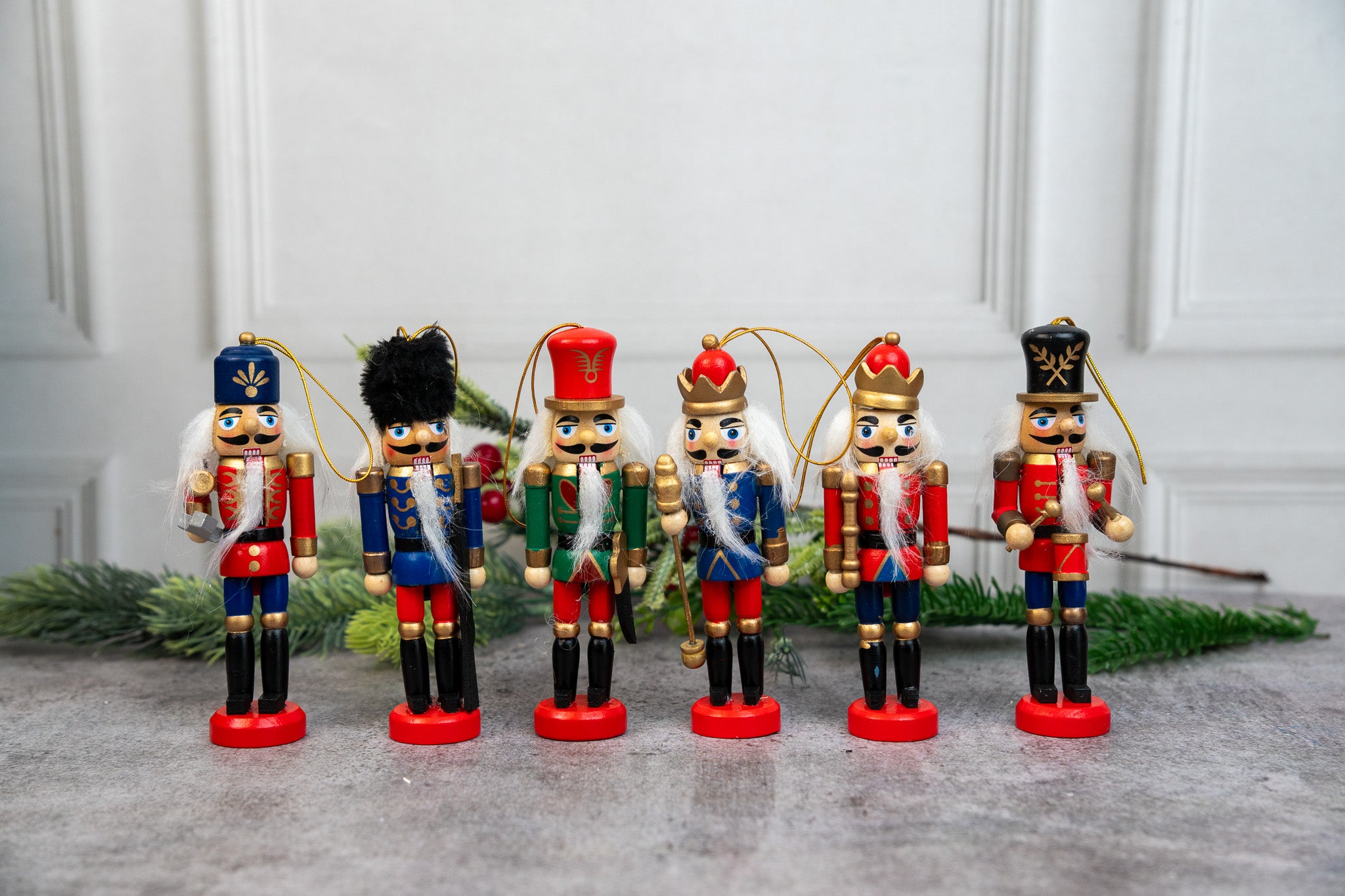 Set of 6 Wooden Nutcracker Christmas Ornaments