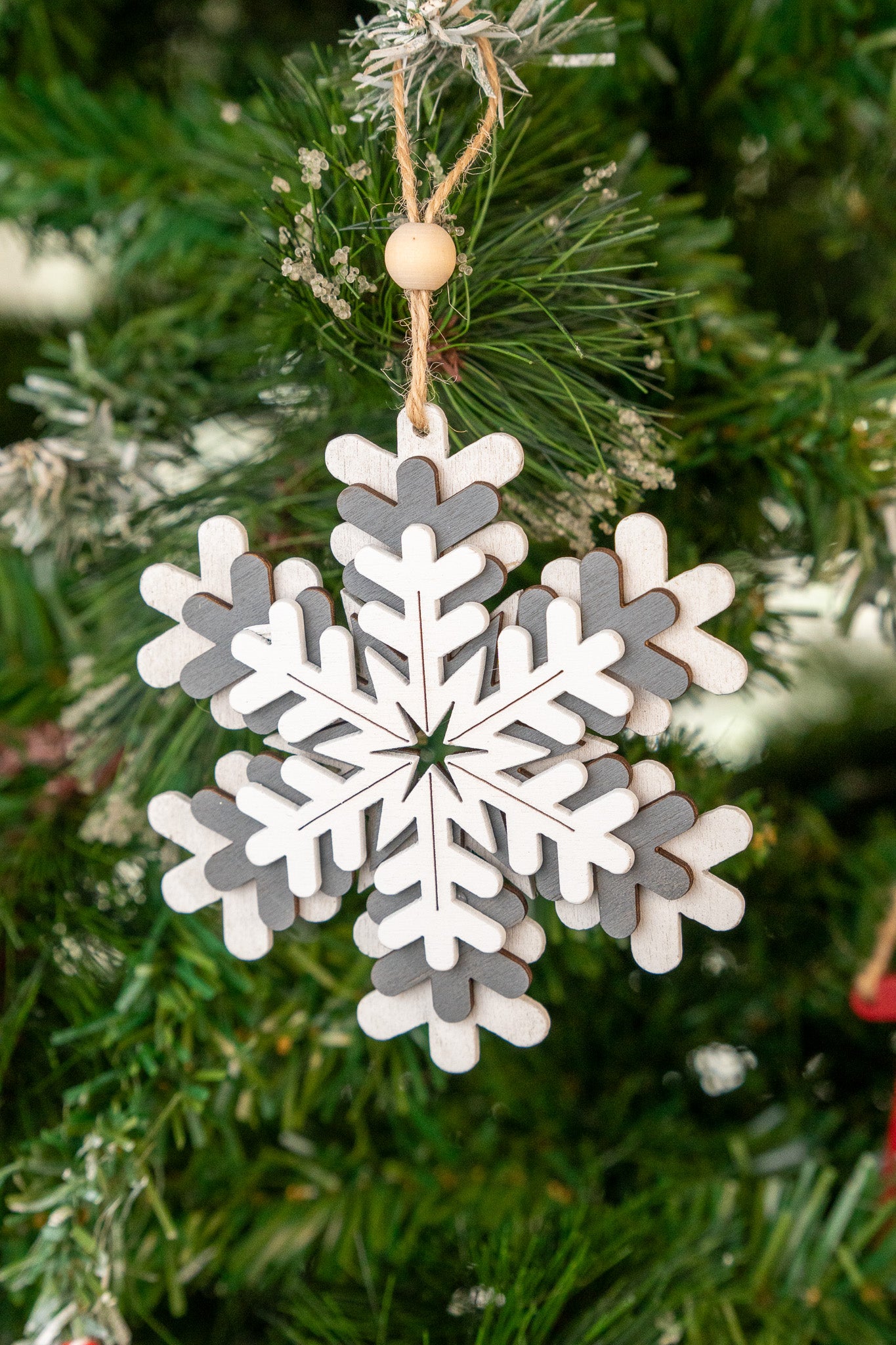 Grey & White Wooden Snowflake Ornament set of 3