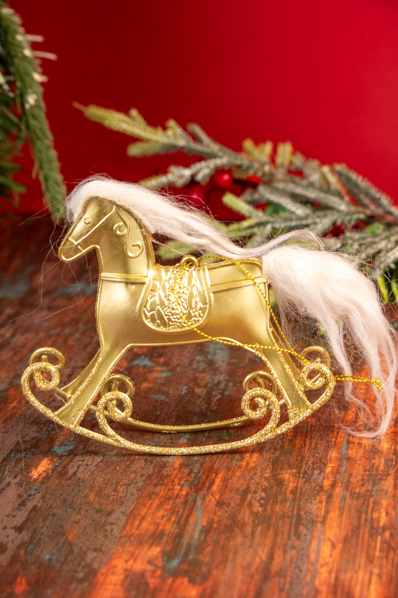 Gold Rocking Horse Christmas Ornament set of 2