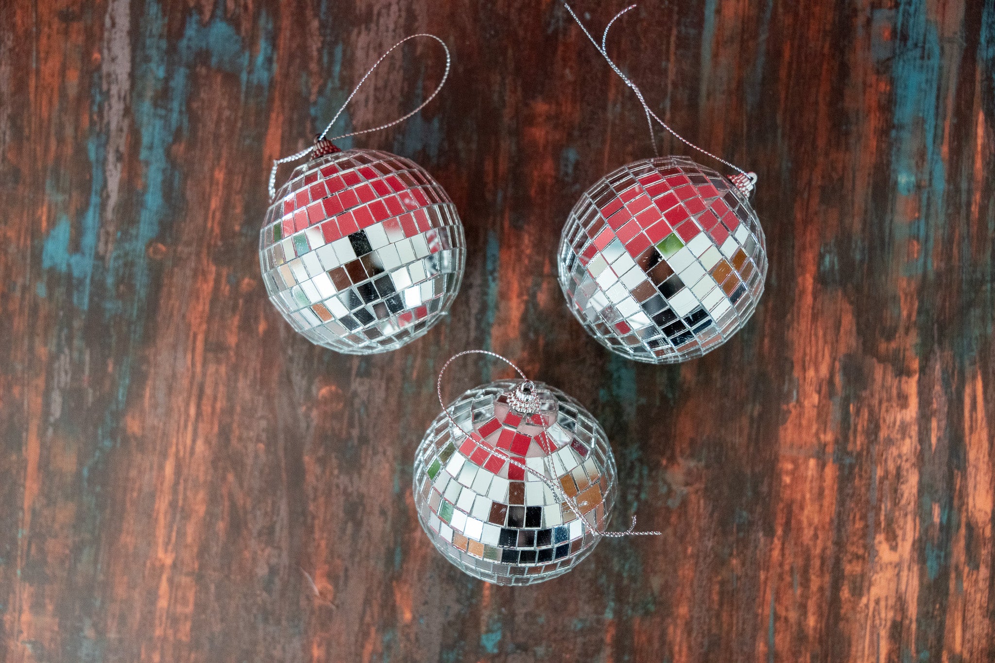 Set of 3 Silver Mirror Disco Ball Ornaments