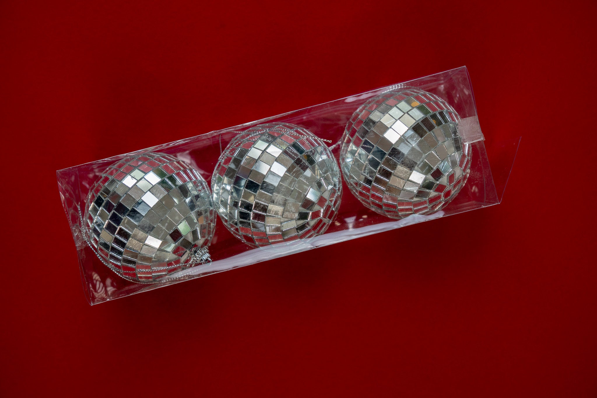 Set of 3 Silver Mirror Disco Ball Ornaments