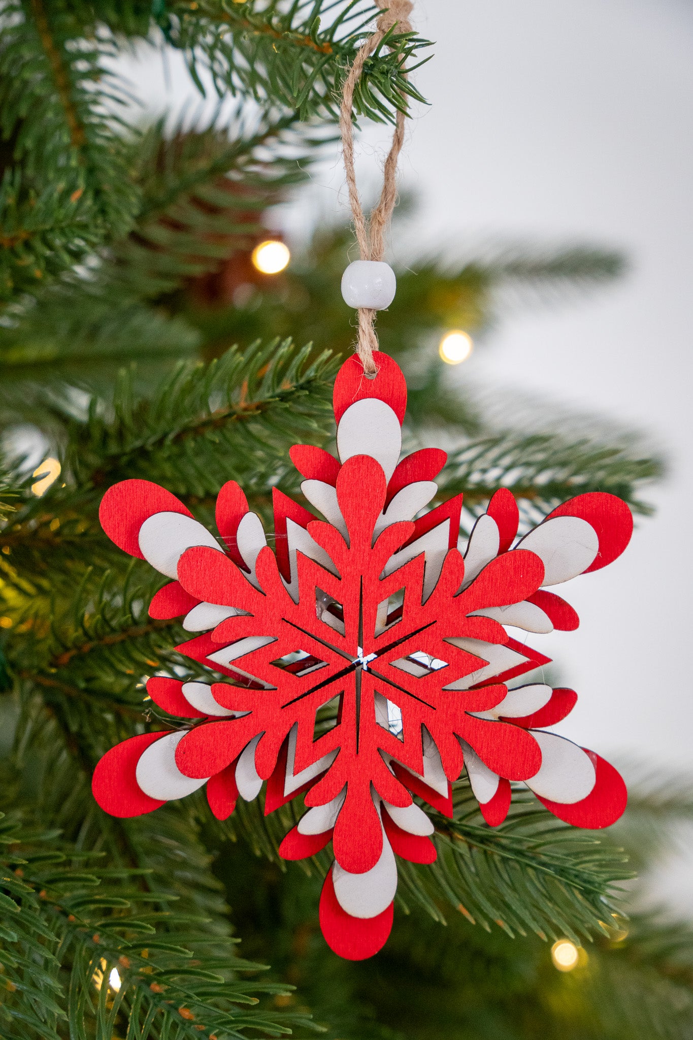 Red & White Layered Snowflake Ornament set of 3