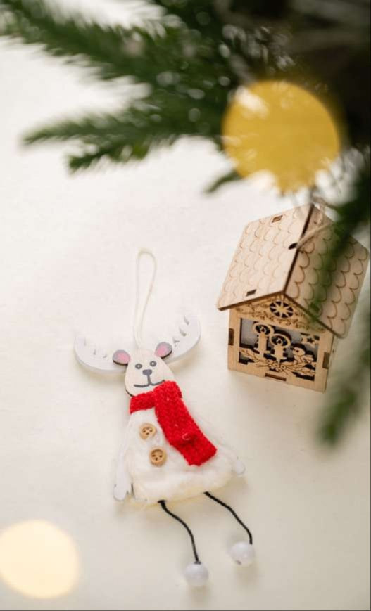 White Reindeer Doll Hanging Ornament with Red Scarf_CC23