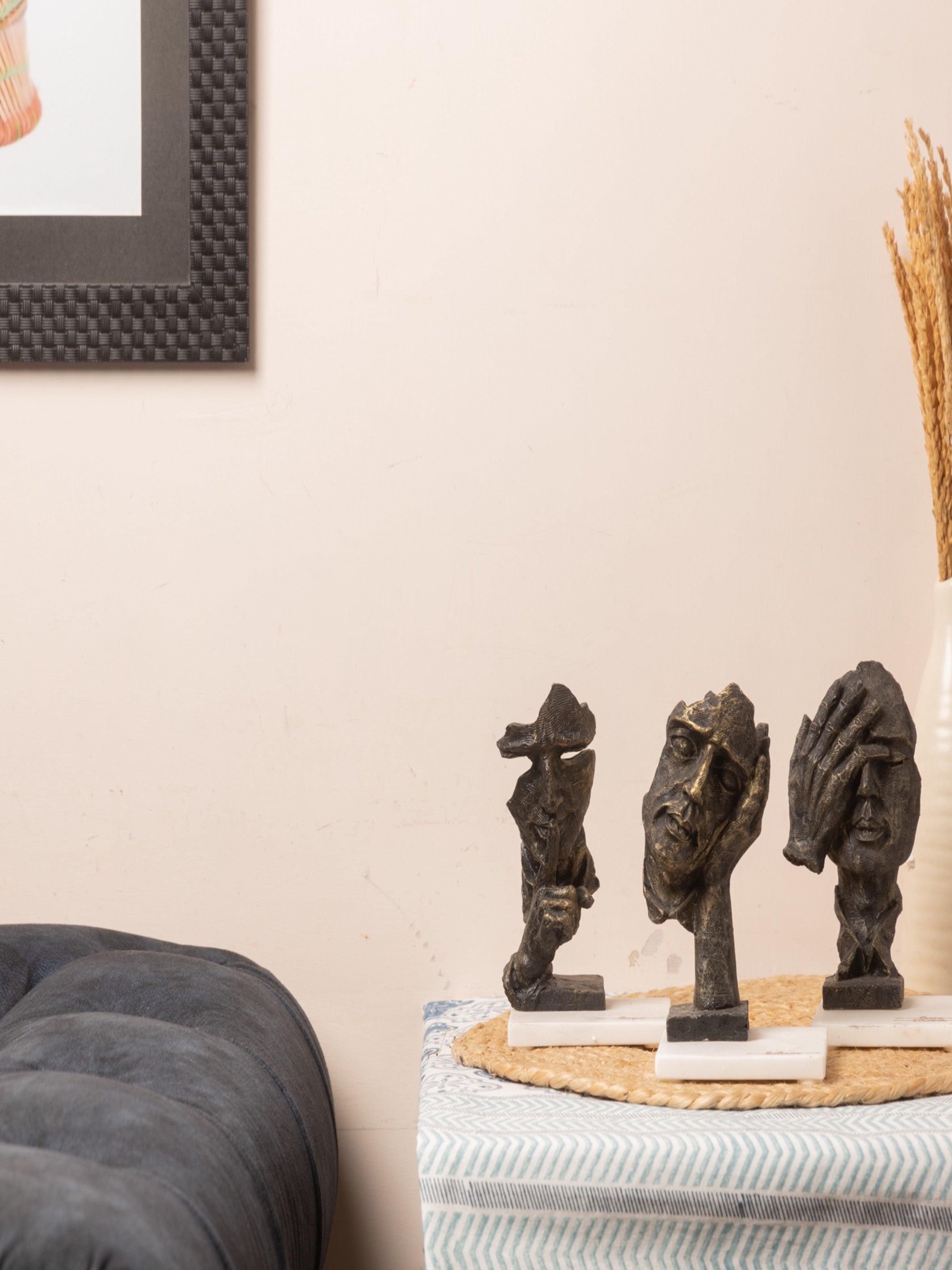 Face Design Showpiece Set of 3 – Hope Believe & Love Forever Sculptures with Marble Base – Elegant Home & Office Décor Accents