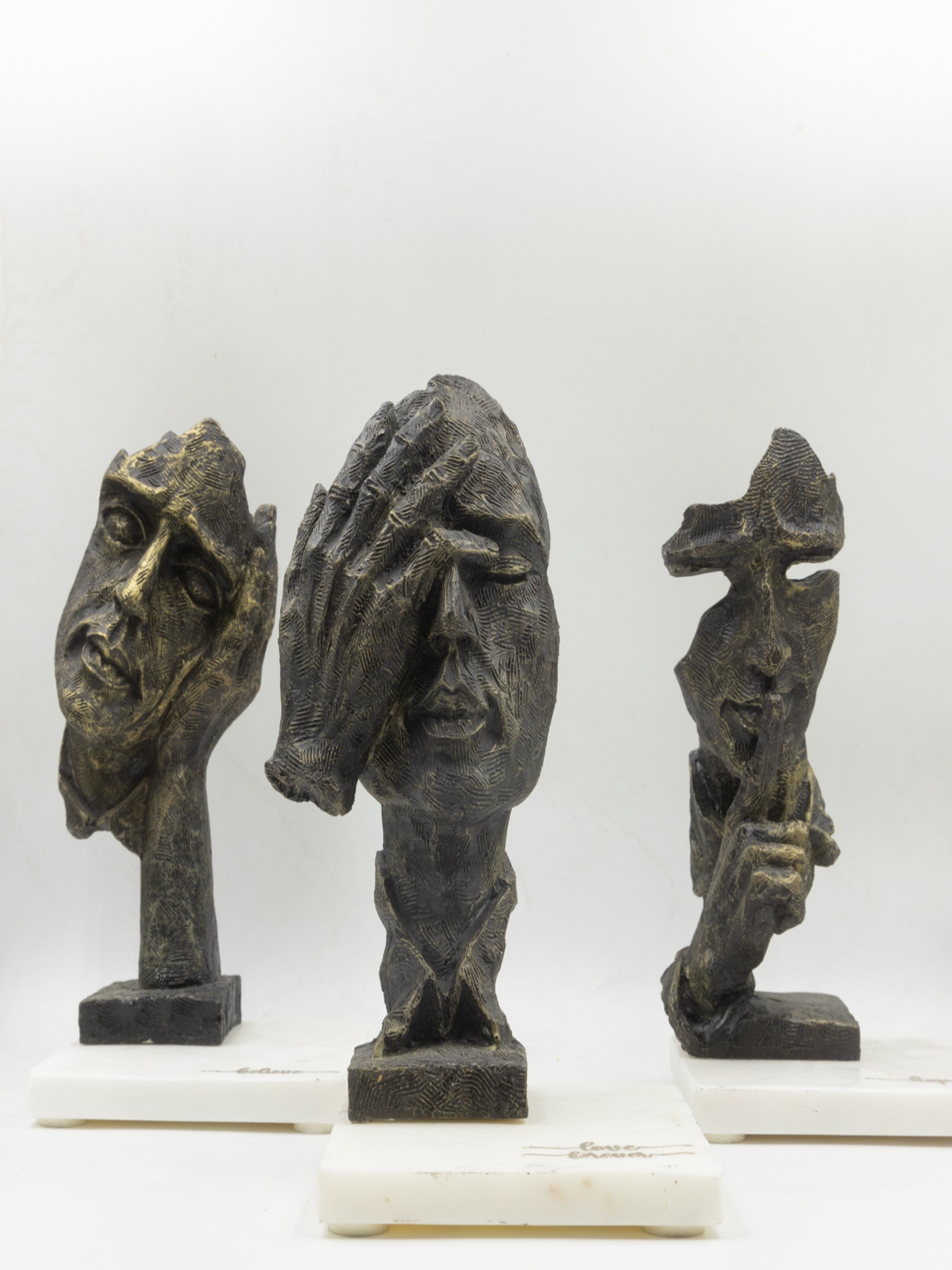 Face Design Showpiece Set of 3 – Hope Believe & Love Forever Sculptures with Marble Base – Elegant Home & Office Décor Accents