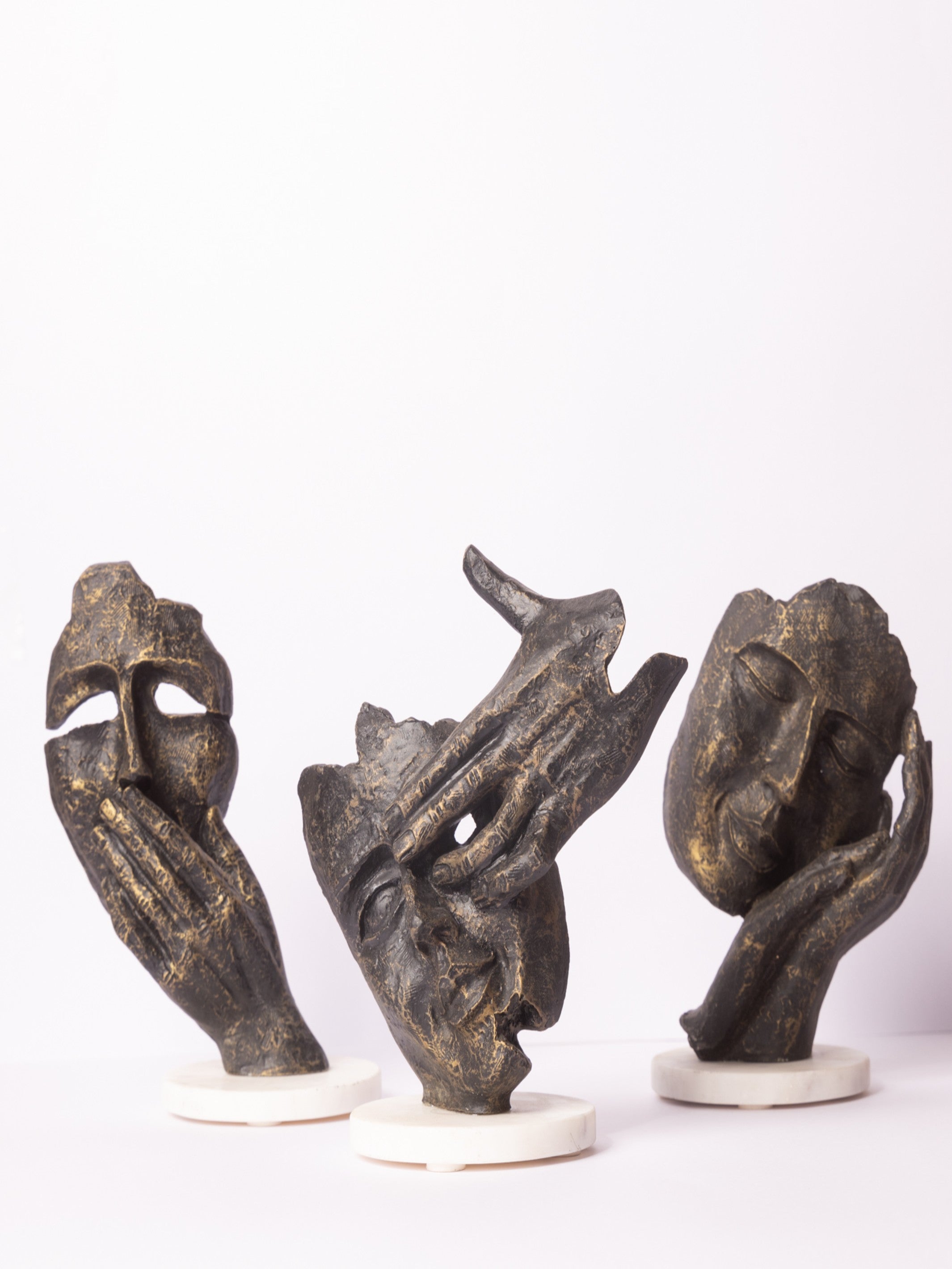 Face Design Showpiece Set of 3 – Small Size Abstract Sculptures with Marble Base for Home & Office Décor