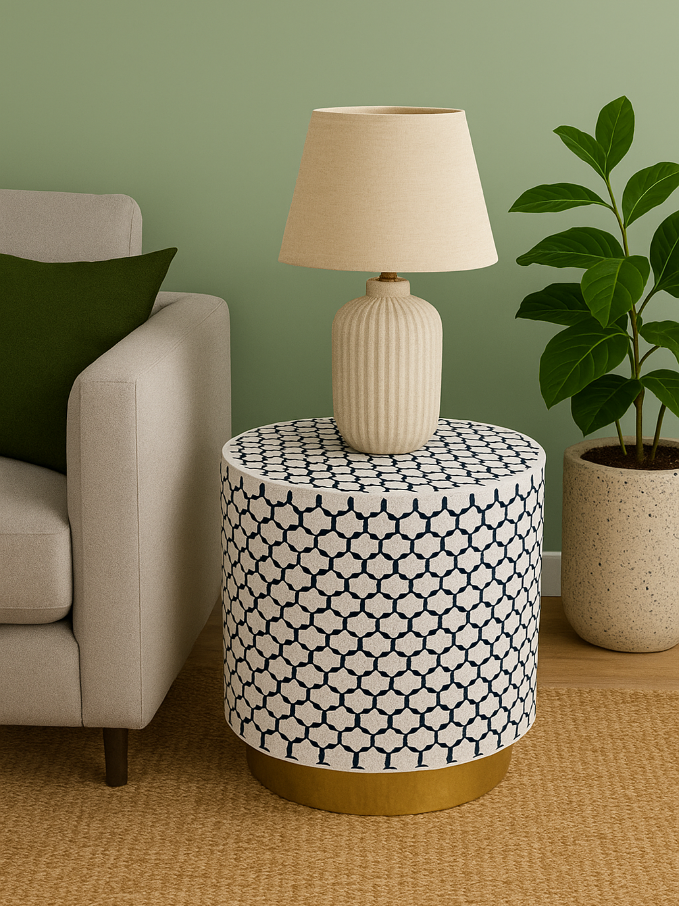 Inlay Drum Side Table with Base - Targua