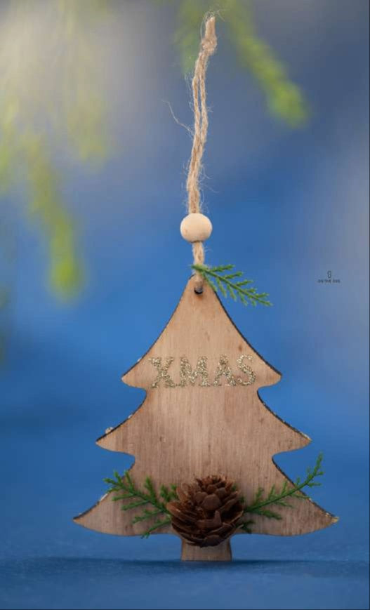 Wooden Tree with XMAS and Pinecone Hanging Ornament_CC77