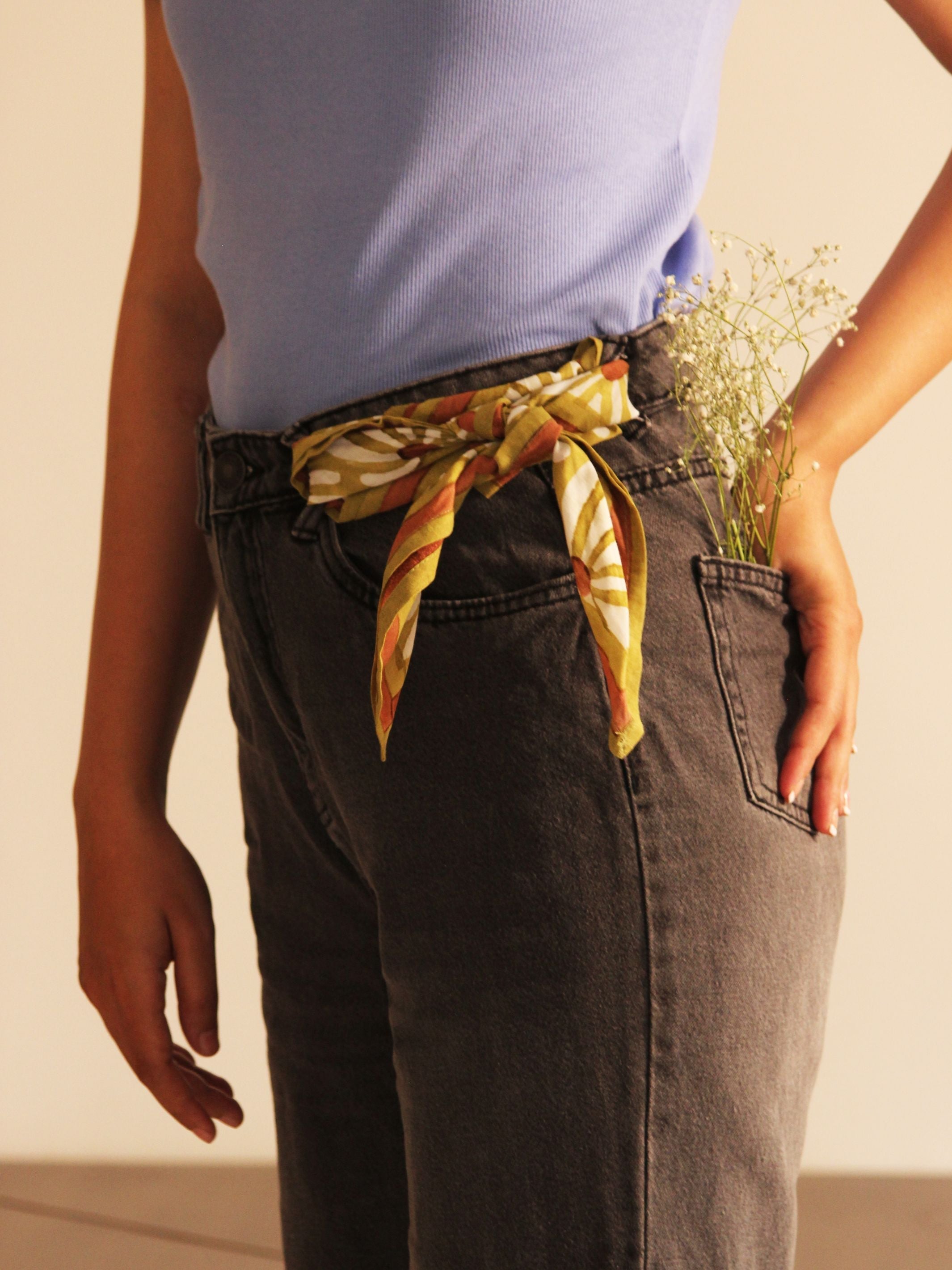 Cotton Square Scarf - Geometric Flowers