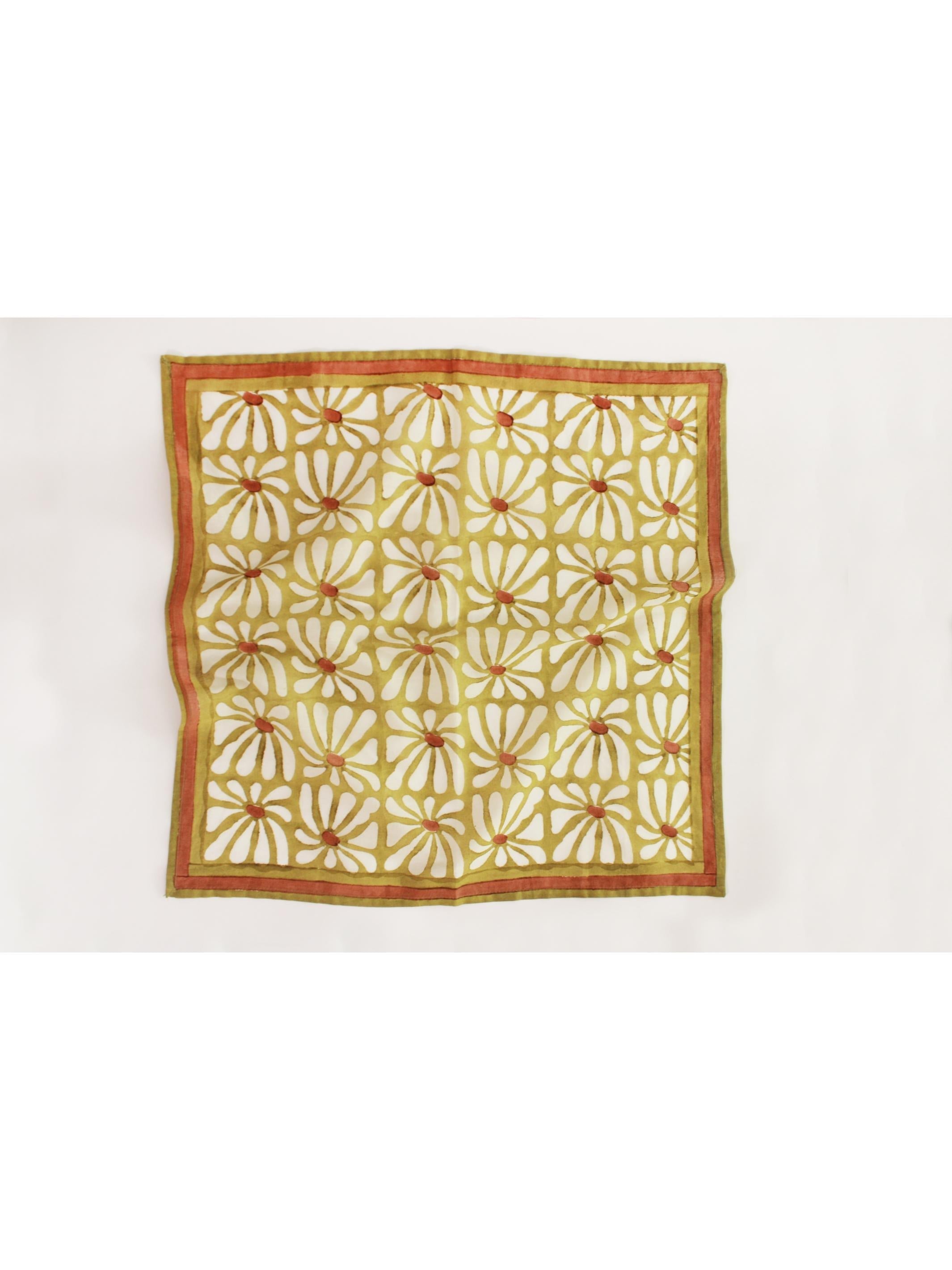 Cotton Square Scarf - Geometric Flowers