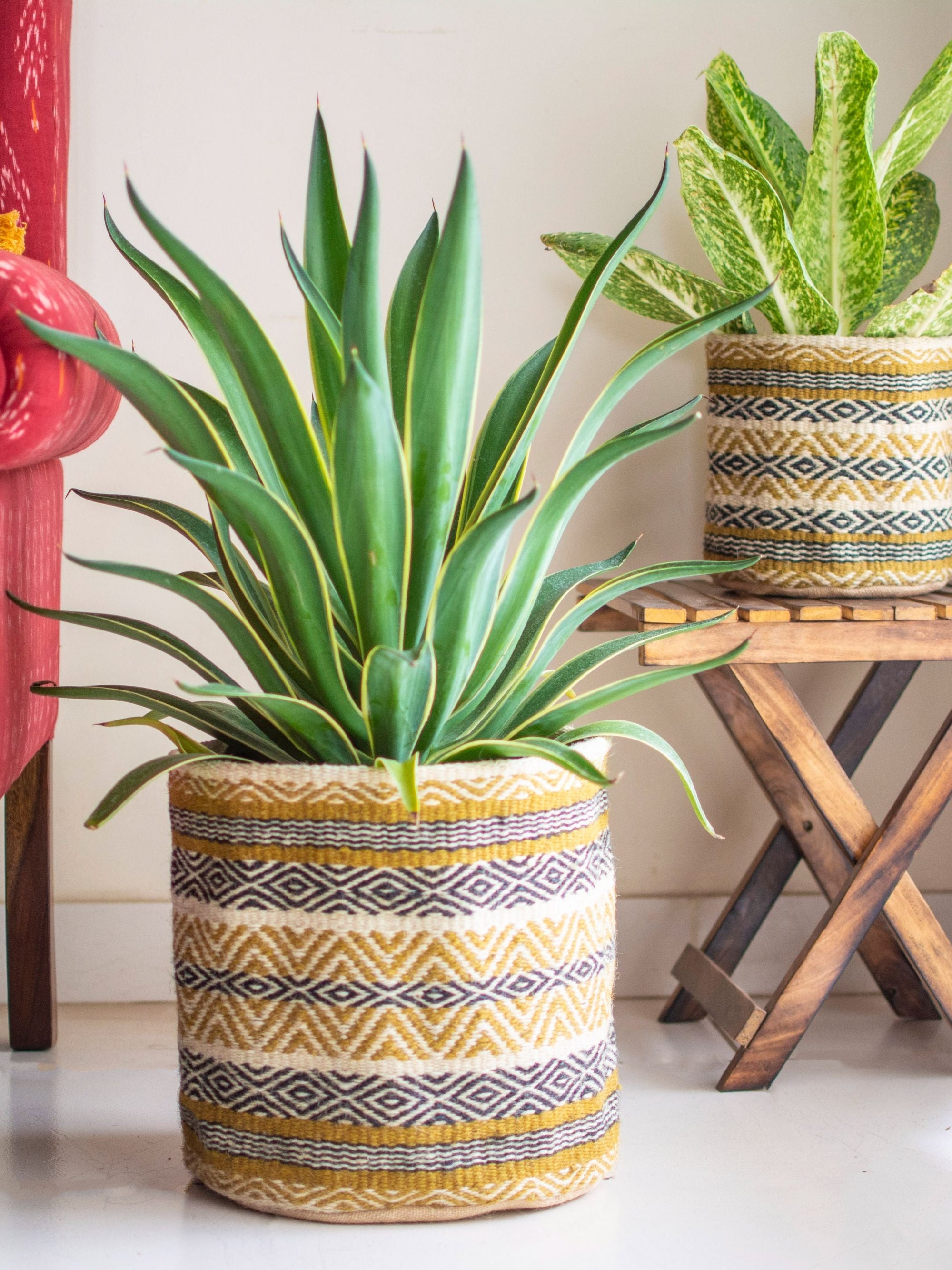 Geometric Jute Handwoven Basket Large