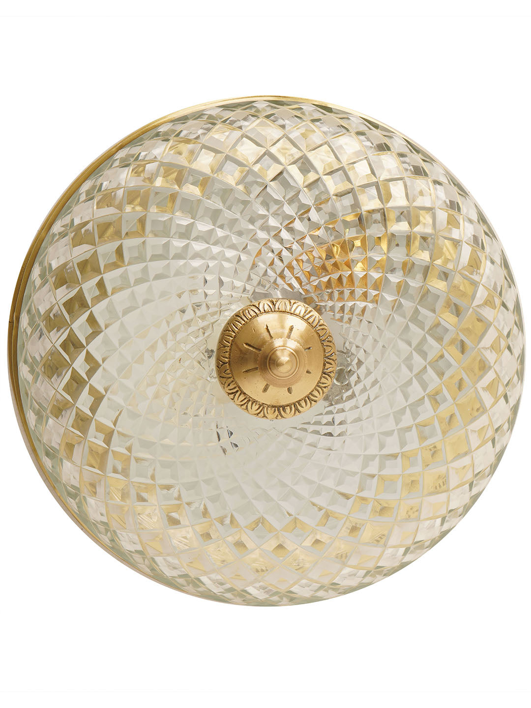 Gold 6 Inch Cut Glass Brass Round Flush Ceiling Light