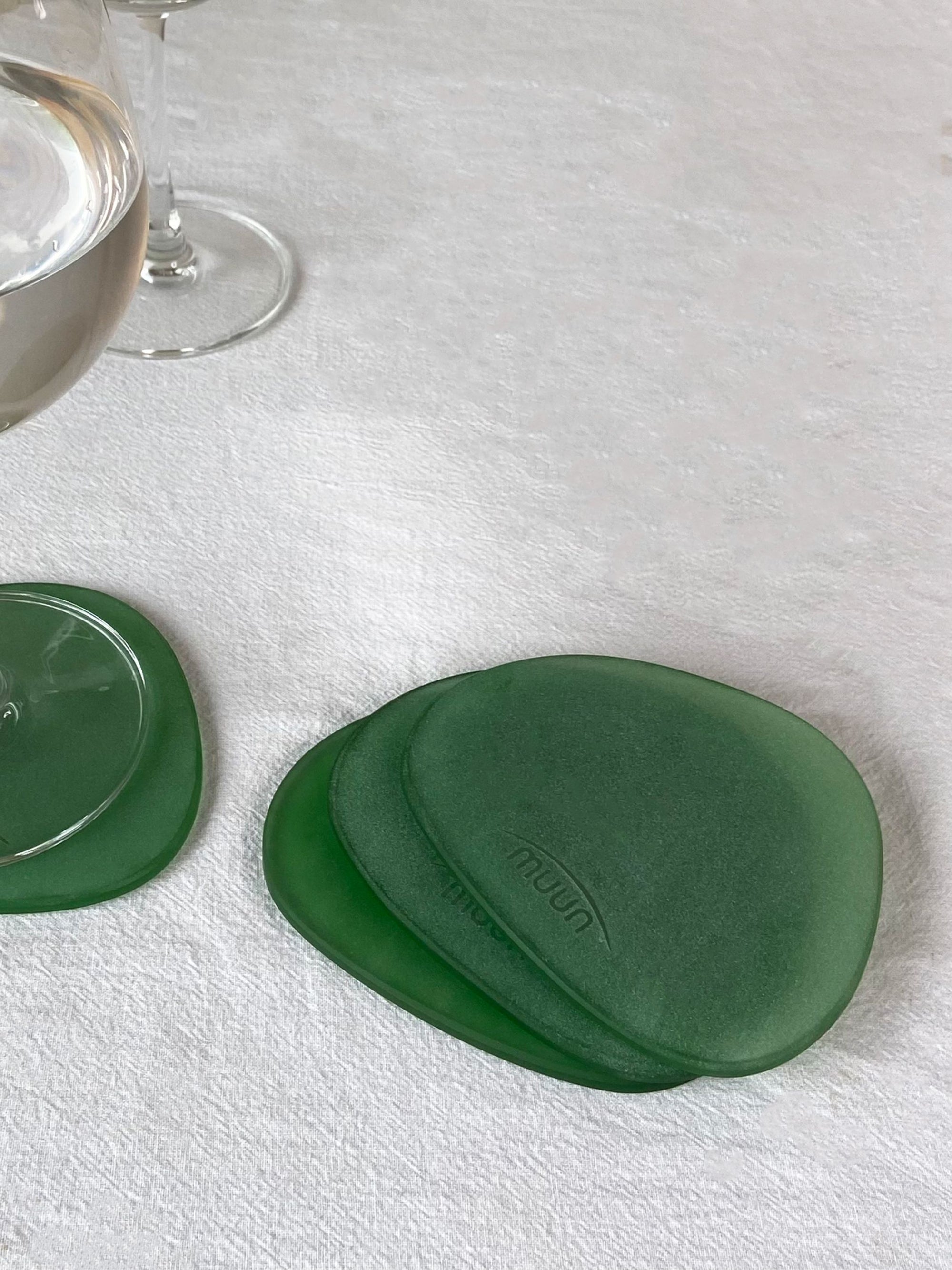 Green Frosted Glass Coasters Set of 4